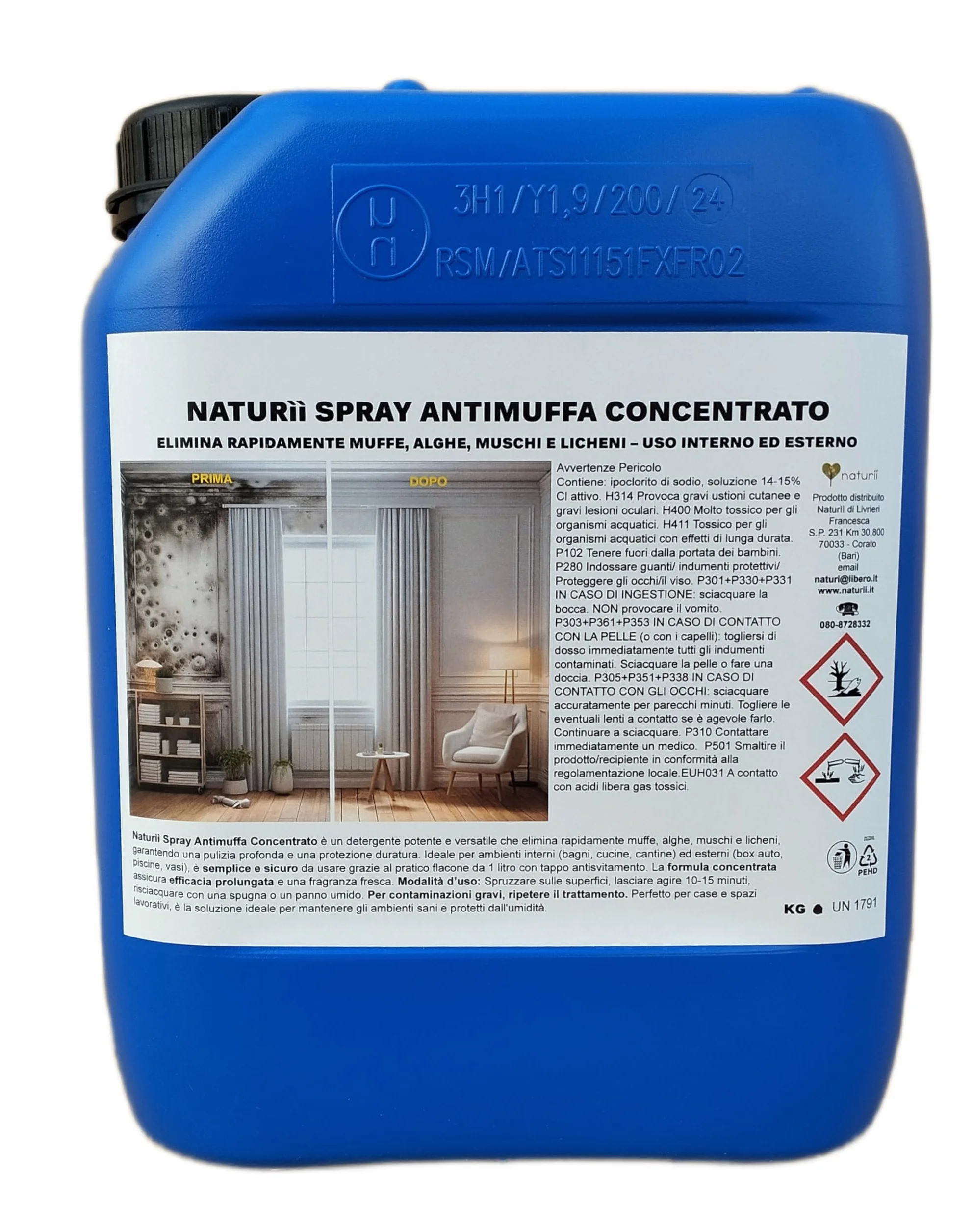 Antimuffa 5 kg Naturìì Tanica z Erogatore Elimina Muffe Alghe Muschi Licheni