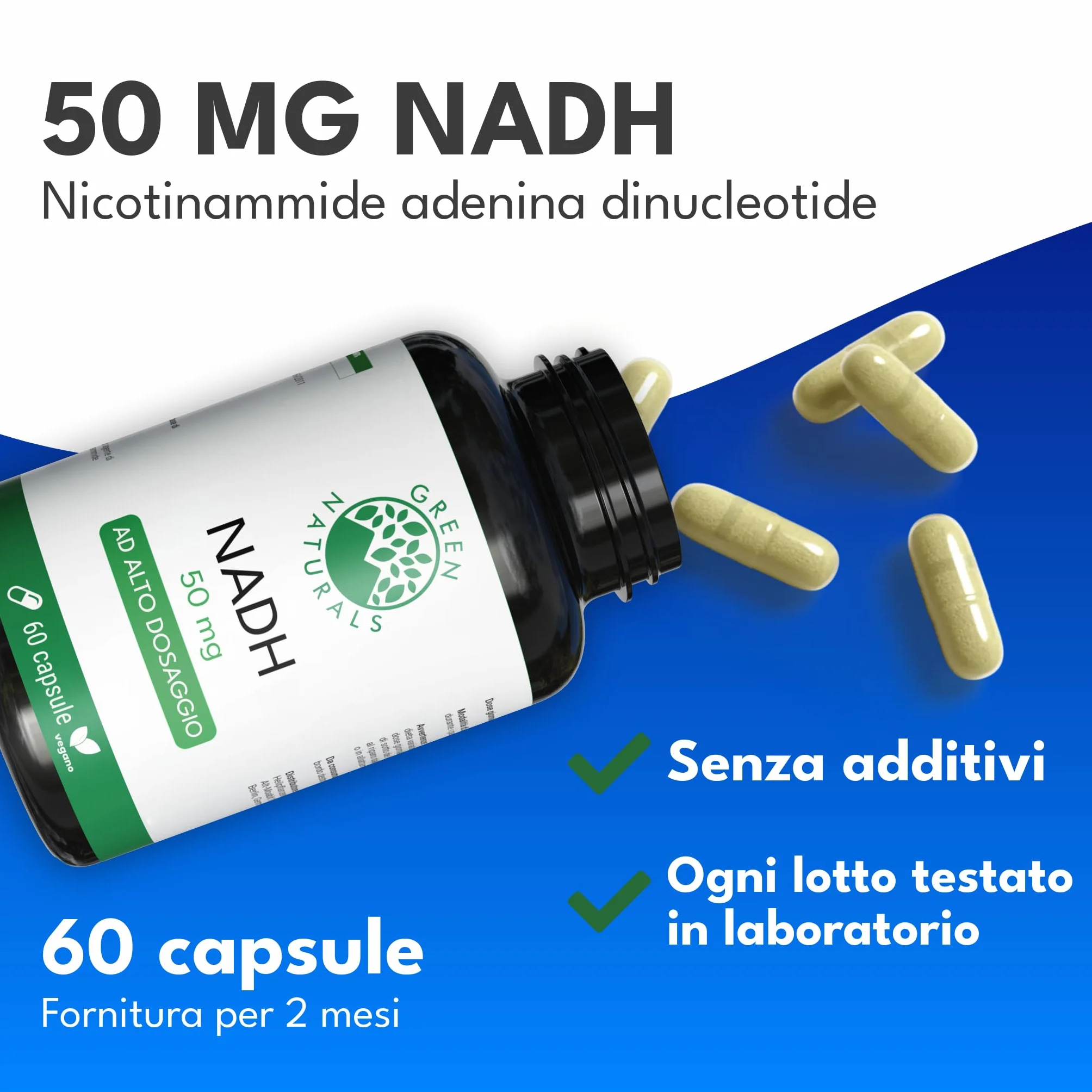 Green Naturals NADH 50mg 60 capsule vegano Germania
