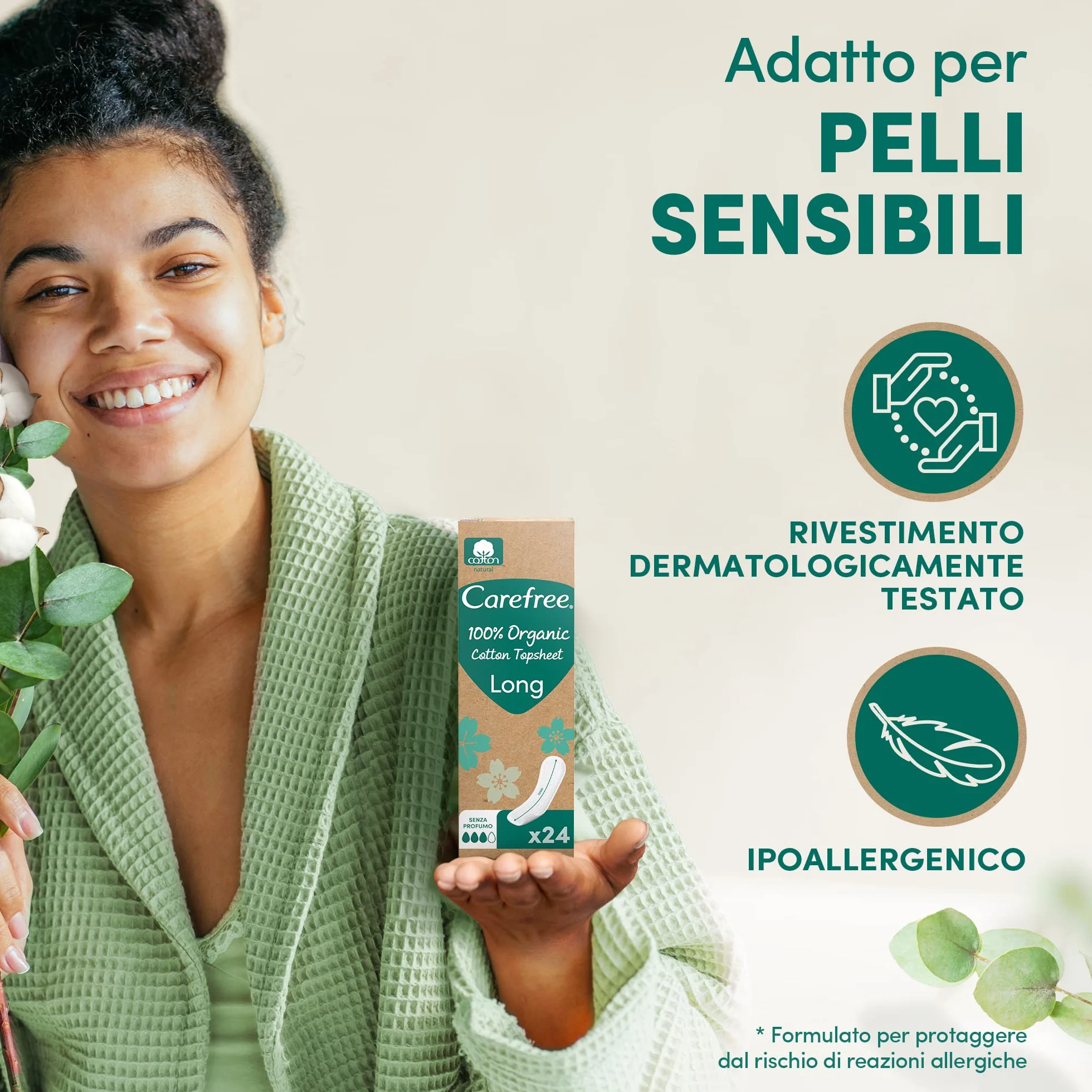 Salvaslip Cotone Organico Long Extra Lungo per Pelli Sensibili, 24 Pezzi