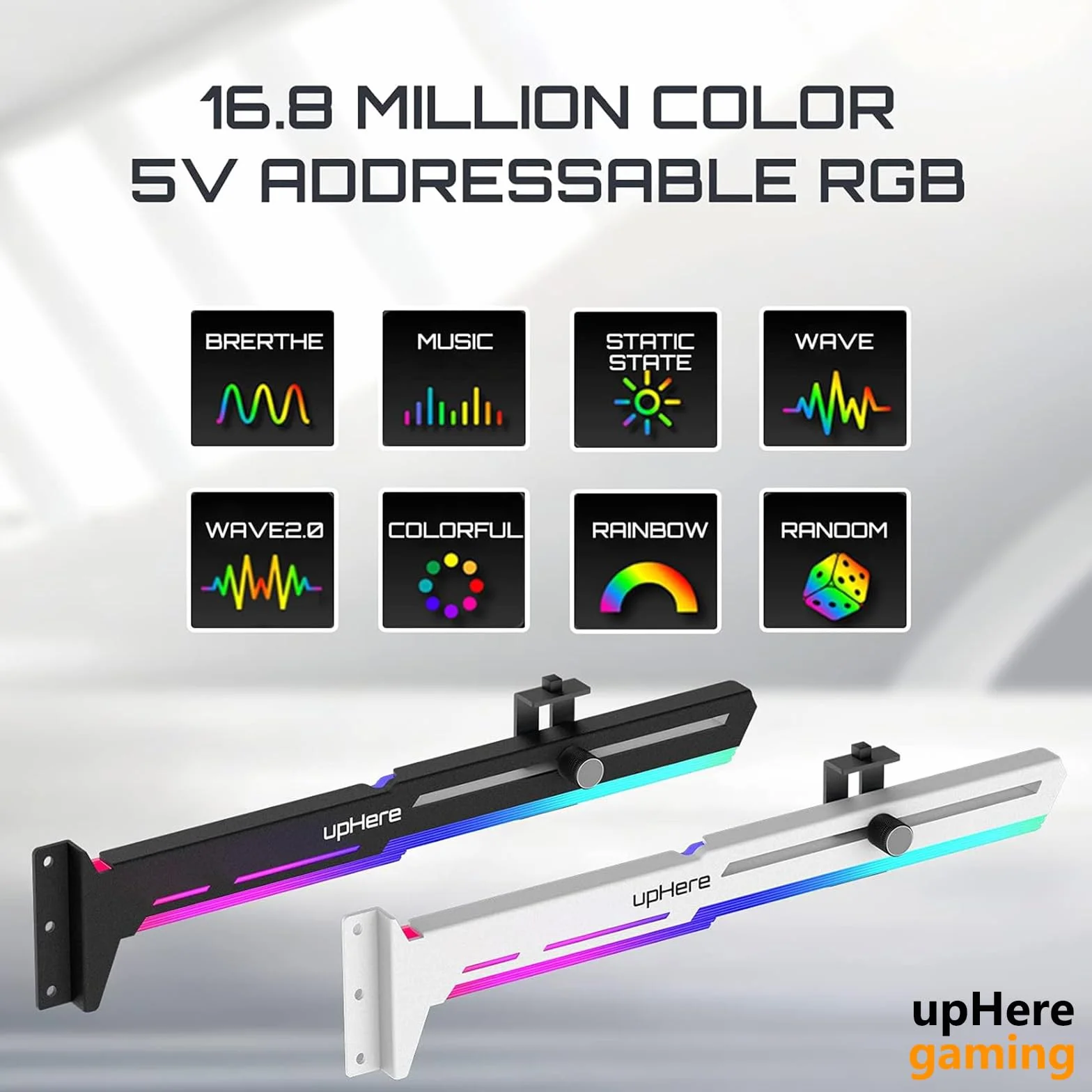 upHere gaming Supporto Scheda Video e Grafica con LED ARGB, Supporto a Sfera e Custodia Frame per Schede Singole o Doppie, G276WTARGB