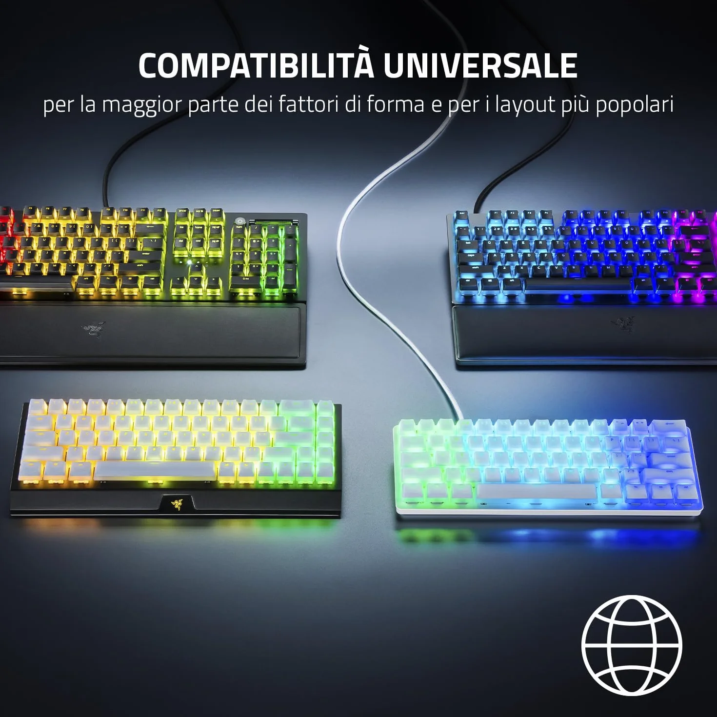 Razer Phantom Kit di upgrade dei tasti - Esclusivi tasti stealth con lati traslucidi che risplendono con l'illuminazione Razer Chroma RGB, US- & UK-Layout, Bianco