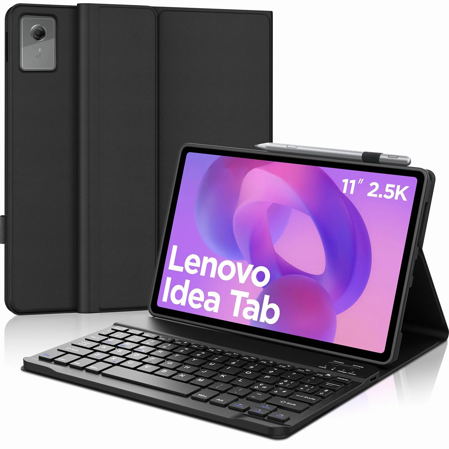 Custodia con Tastiera per Lenovo Idea Tab 11 (2025), Tab M11 (2024) & Motorola Moto Pad (2026), Layout Italiano, Senza Retroilluminazione, Senza Touchpad, Bluetooth 5.0, Nero