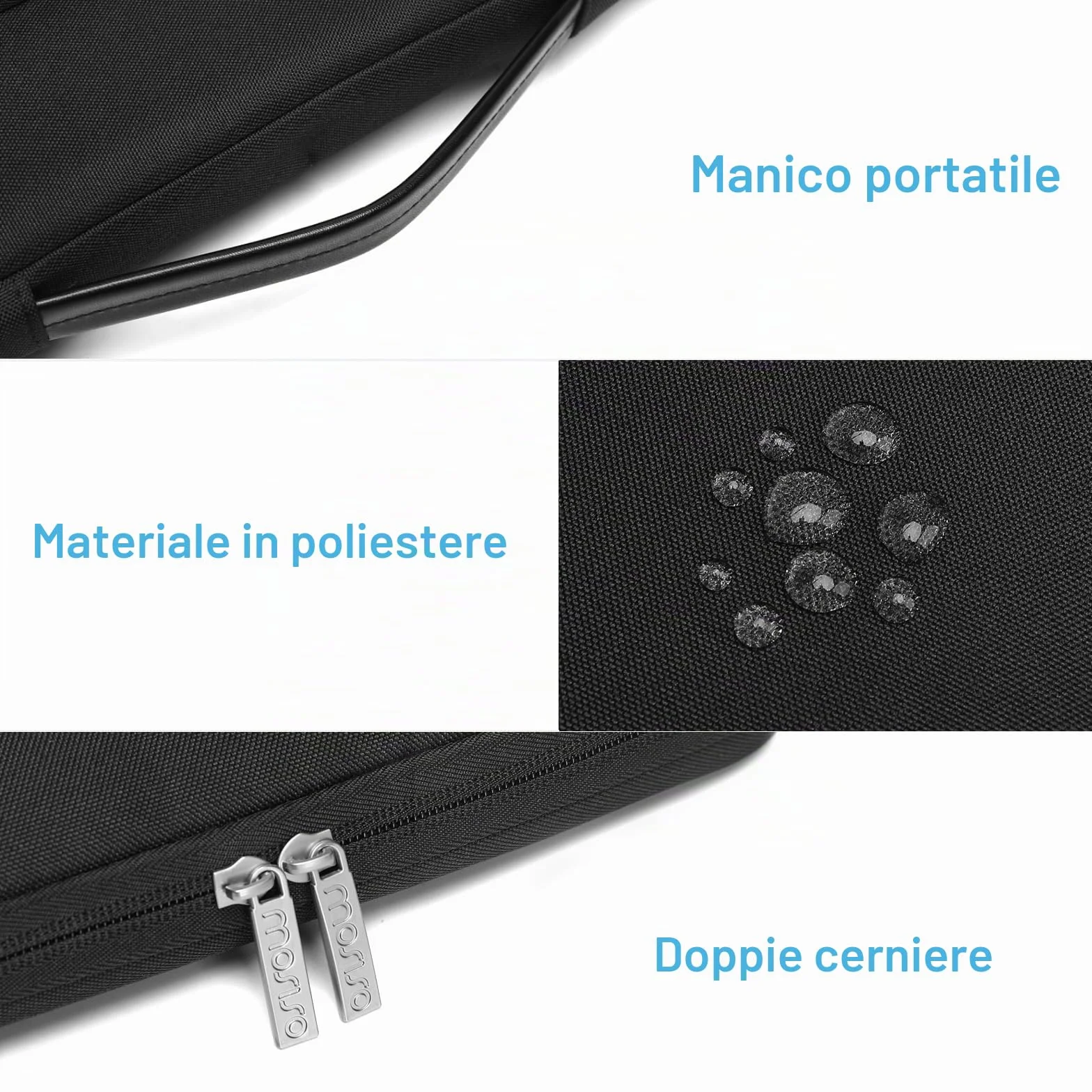MOSISO 13.3 pollici Custodia Laptop Porta, 13-13.3 pollici Borsa PC Compatibile con MacBook Air/Pro 13 / Pro 14, HP Dell ASUS Lenovo, Lato Aperto Borse con 2 Alzato & 1 Tasche Patta, Nero