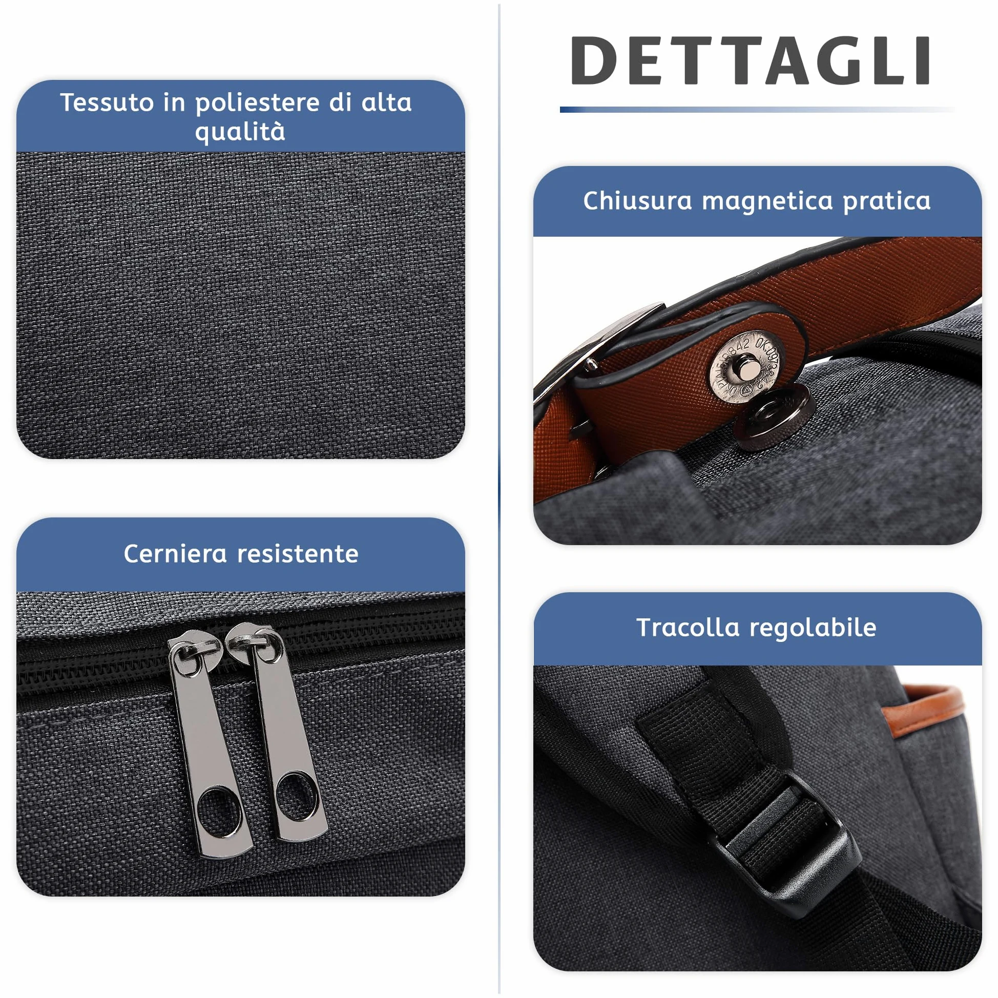 VARLIVOO Casuale Uomo Zaino Donna Zainetto 14" Laptop Borse Lavoro Viaggio Scuola Università Campeggio Antifurto Zaino Impermeabile Polyester Grigio Scuro