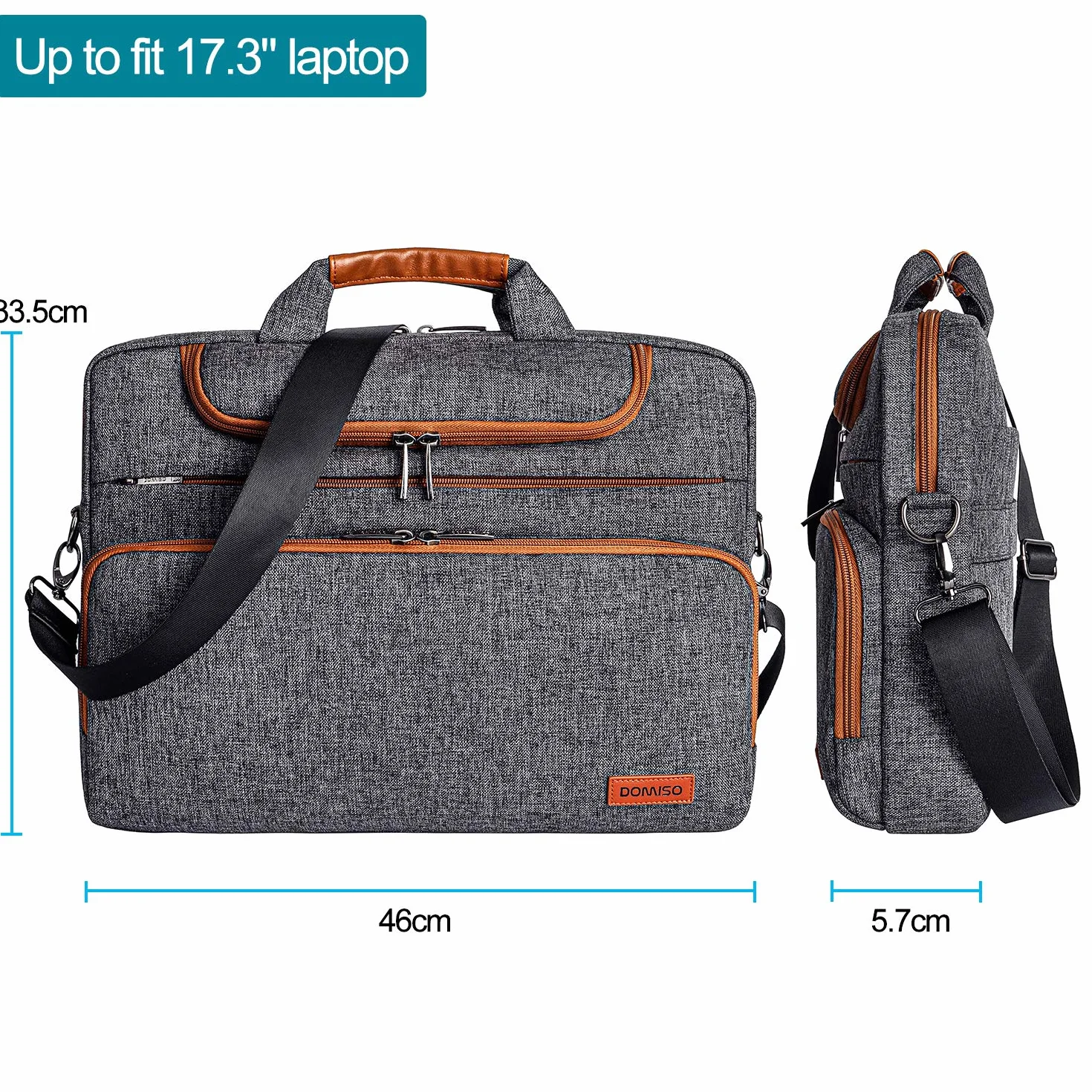 DOMISO 17 Pollici Borsa PC Impermeabile Custodia Messenger Ventiquattrore per Computer Portatile/Tablet/Notebook/Ultrabook/Chromebook da 17-17,3 pollici, Grigio Scuro