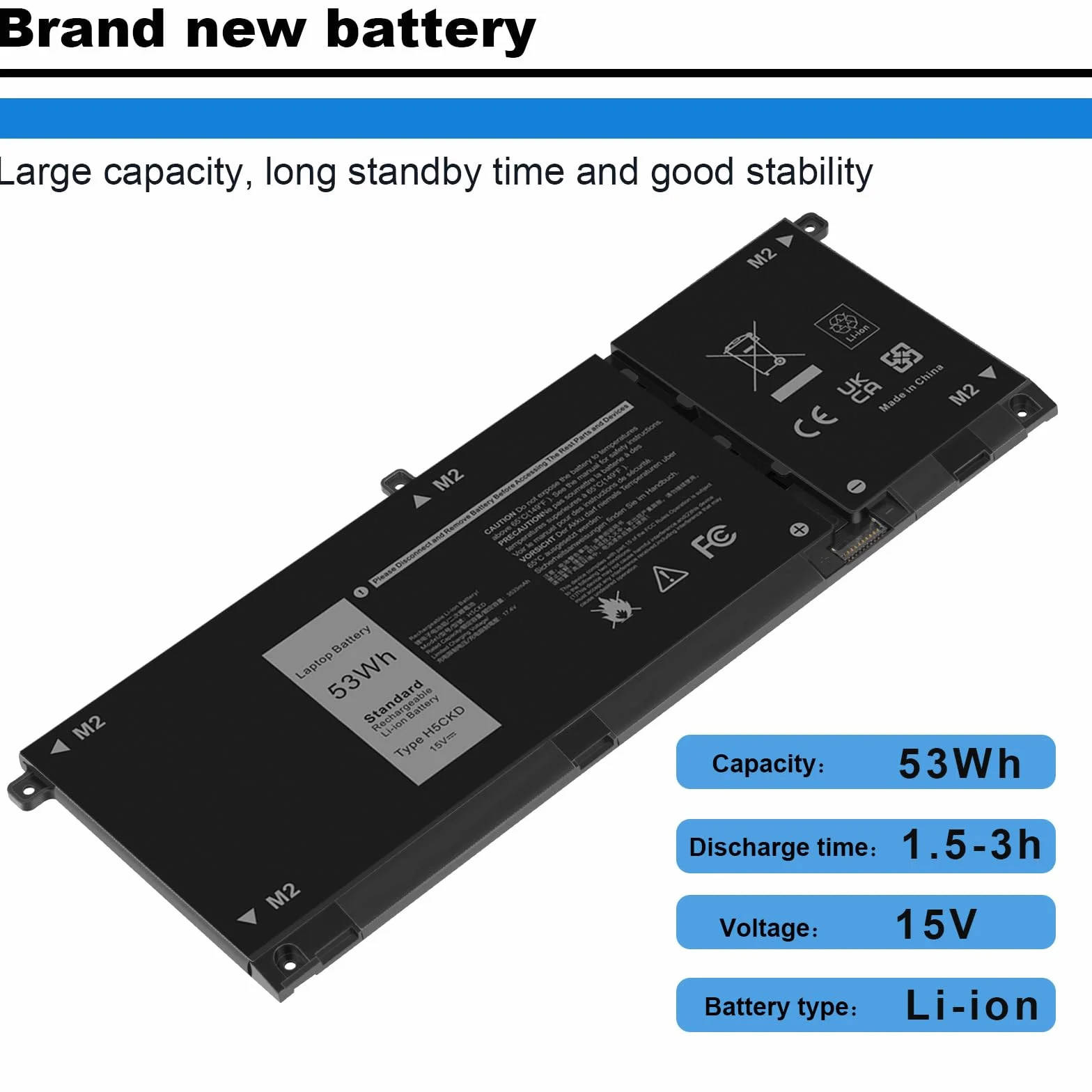 ASUNCELL 15V/53Wh H5CKD Batteria del computer portatile per Dell Latitude 3410 3510, Vostro 5300 5301 5401 5402 5501 5502, Inspiron 5300 5301 5401 5402 5408, Inspiron 5400 5406 7405 7300 7306