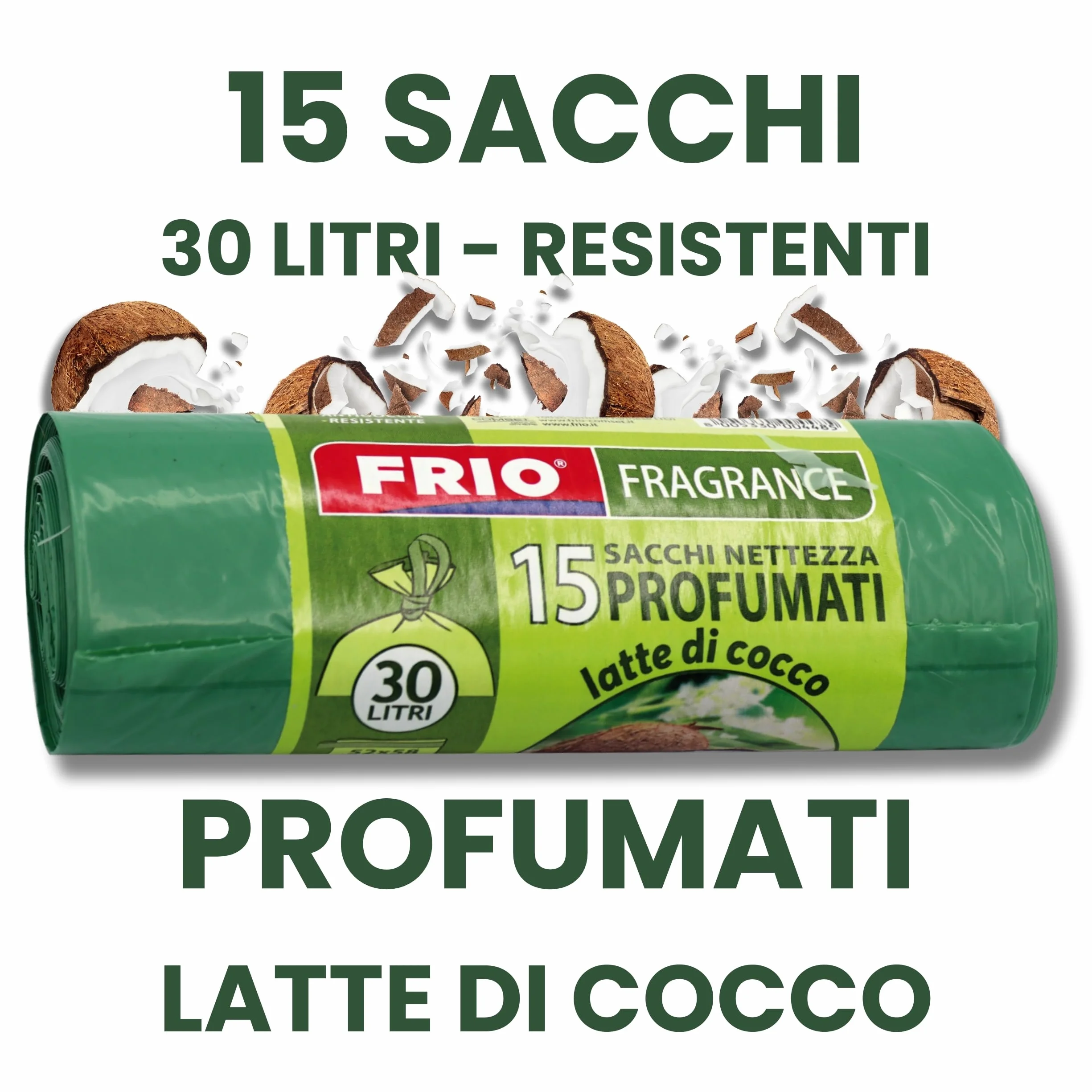 FRIO Sacchetti per la Spazzatura 30 Litri 52x58cm Verde Extra Resistenti