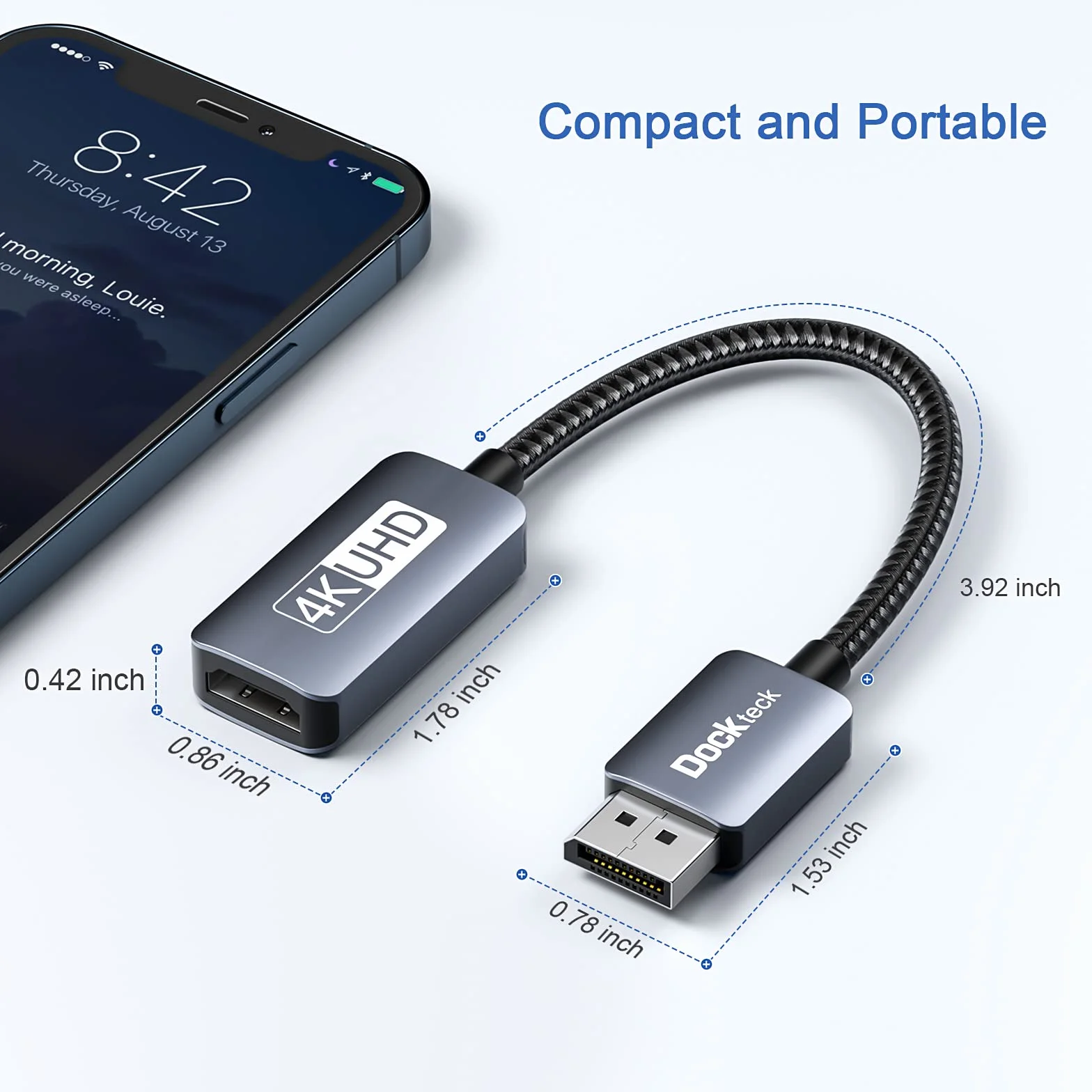 dockteck Adattatore DisplayPort 4K 60Hz a HDMI, adattatore attivo DP a HDMI per HDTV, proiettore, desktop, laptop (GTX 960, ThinkPad T420, Dell 780, Lenovo T520i, ecc.)