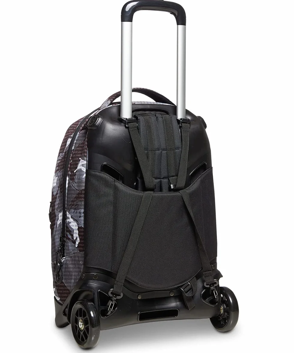 Invicta Trolley Scuola Sganciabile 3 in 1 Zaino con Carrello, Bianco Nero, Tasca PC