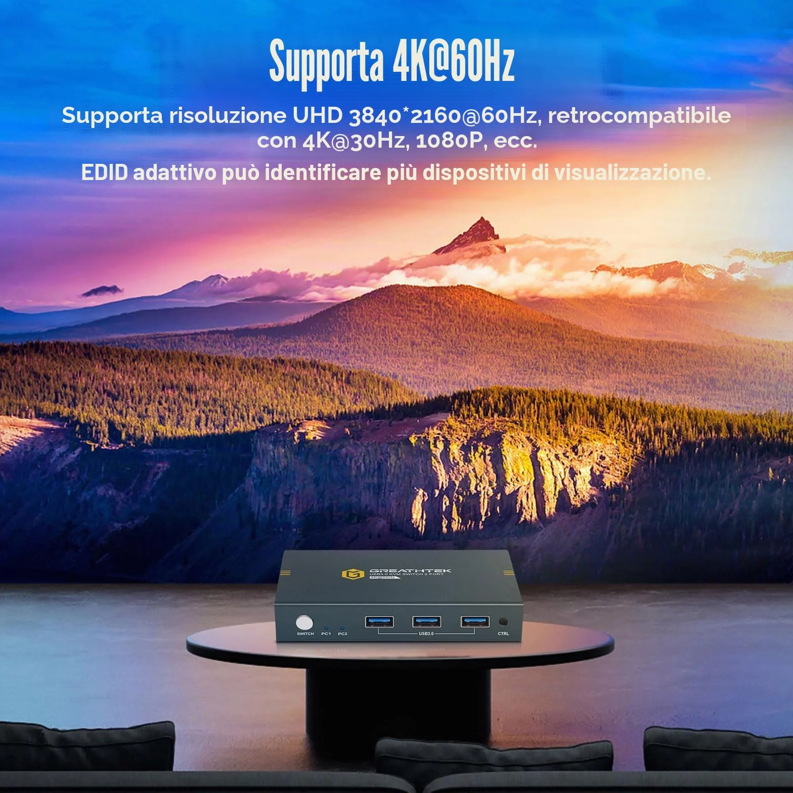 Interruttore KVM USB 3.0 HDMI 2 Porta 4K@60Hz, Interruttore KVM per 2 PC 1 - Monitor Con 3 porte USB3.0, HDMI2.0, HDCP2.2, supporto funzione EDID, inclusi 2 cavi USB 3.0
