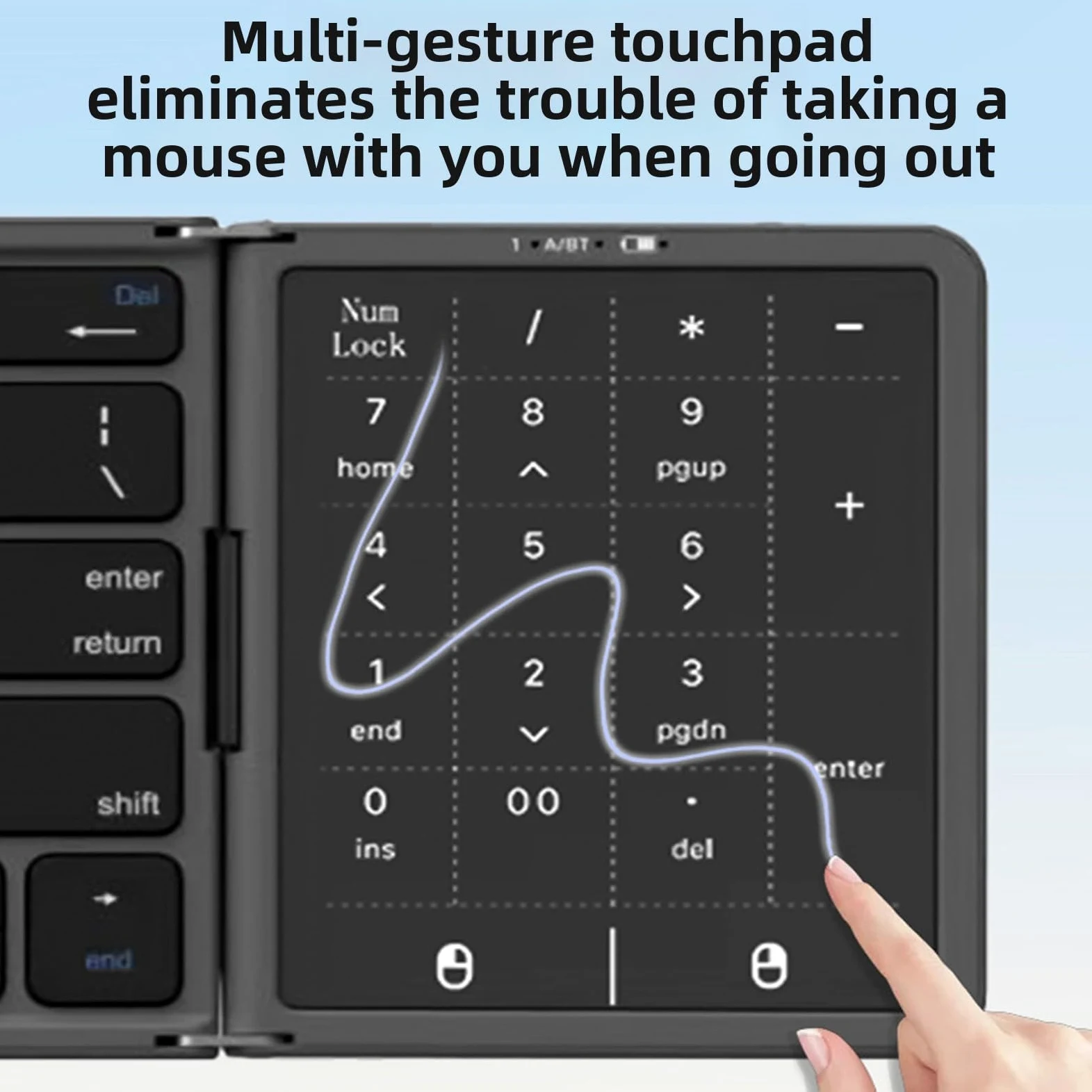 Tastiera Bluetooth Pieghevole con Touchpad, Tastiera Wireless Portatile Ripiegabile con Sincronizzazione Multidispositivo per Telefono, Tablet, Laptop (BLACK)