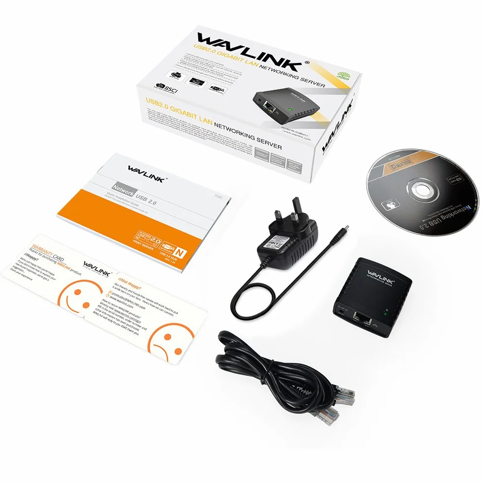 WAVLINK Server di stampa 10/100Mbps Ethernet a USB 2.0 Network LPR Print Server per Windows