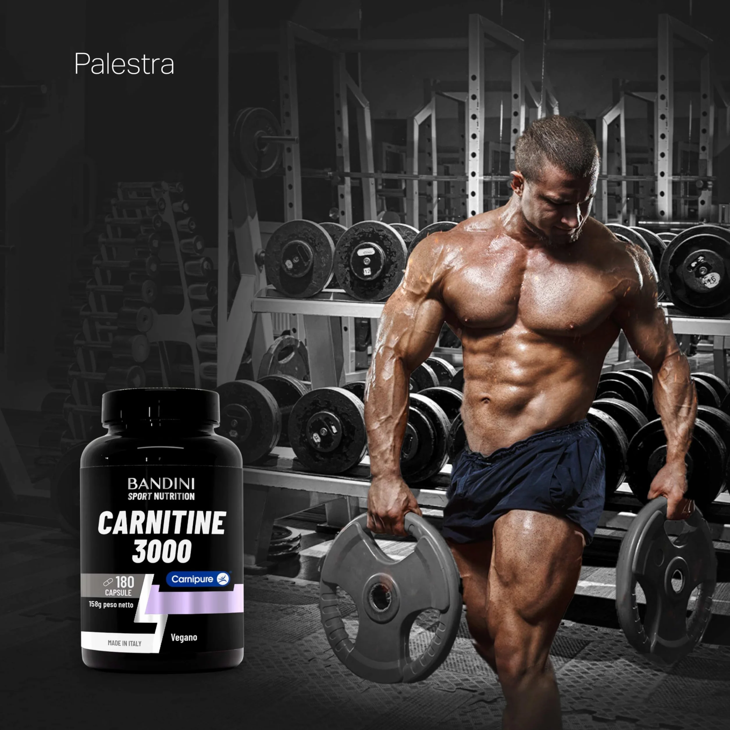 Bandini L Carnitina 3000 180 capsule vegane Carnipure Alto Dosaggio Integratore Sportivo Tartrato L-Carnitina