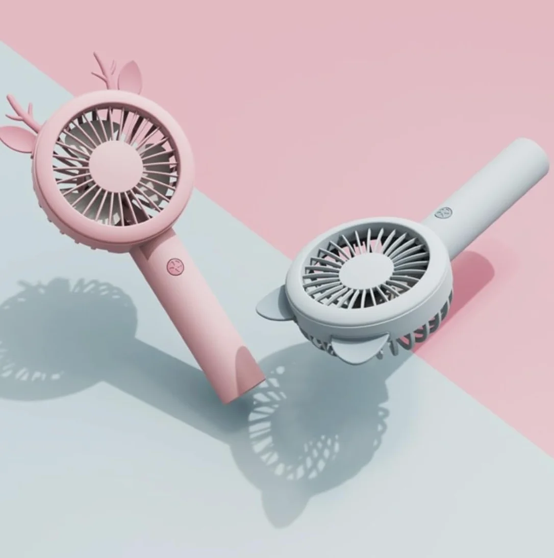 Ventilatore per Esterni Interni Ufficio Ventilatore Portatile da Scrivania con Luce Notturna Ventola di Raffreddamento USB A 3 velocità per La Casa(Pink)