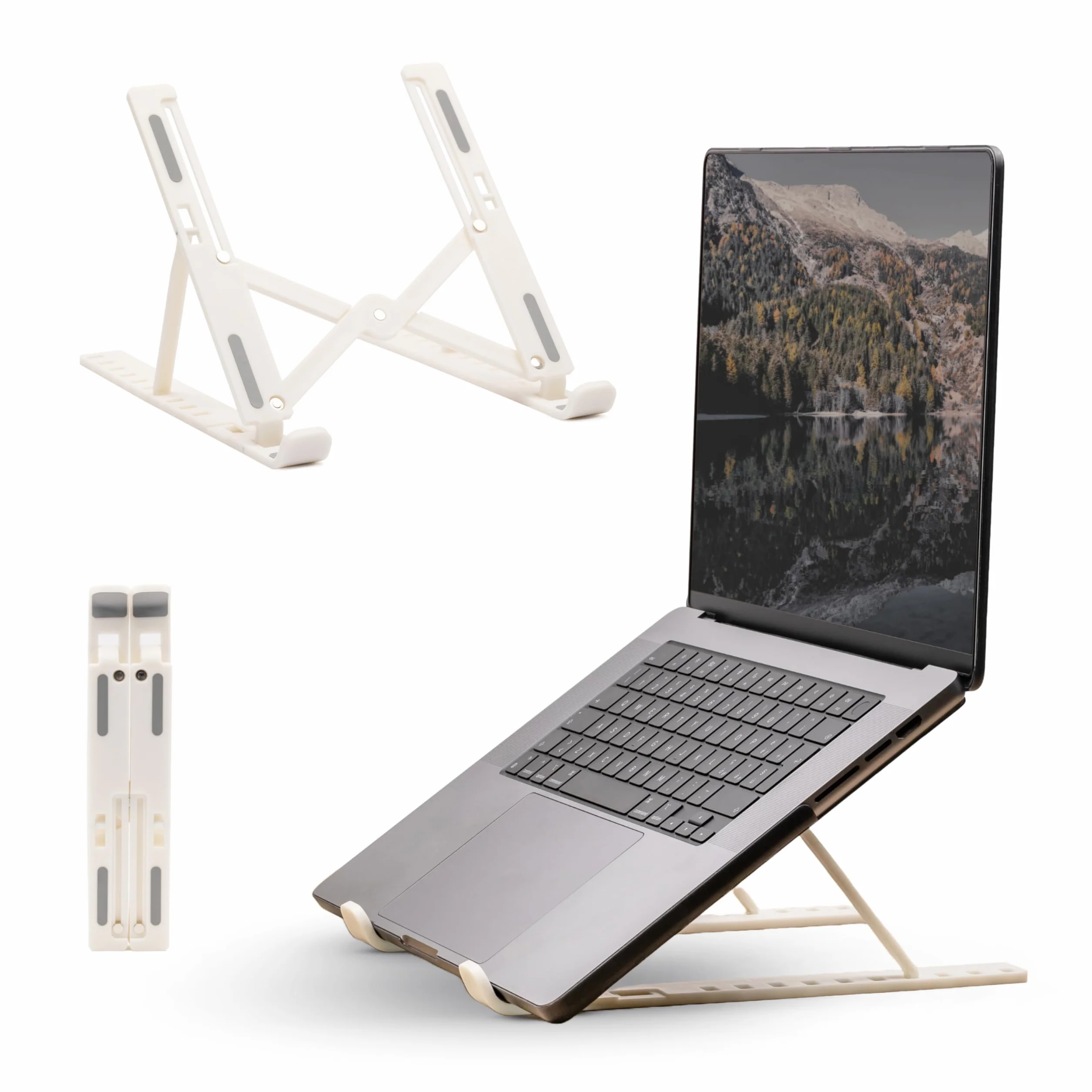 Supporto Pc Portatile, Gommini Antiscivoli, Supporto Tablet Con 10 Livelli Di Altezza, Piccolo E Pratico, Ventilazione e Dissipazione del Calore, Bianco