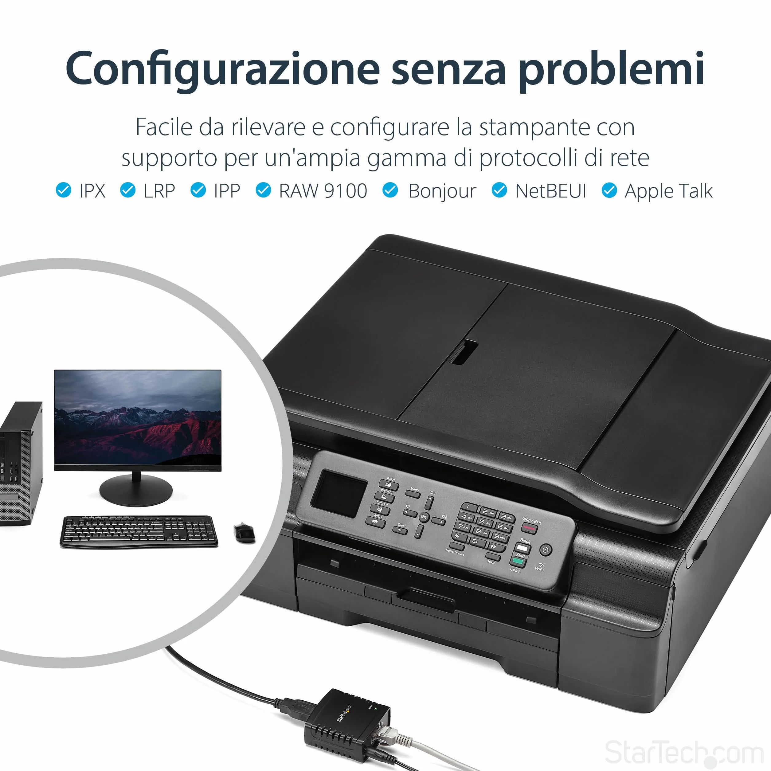 StarTech.com Server di rete per Stampante Ethernet 10/100 Mbps con porta USB 2.0