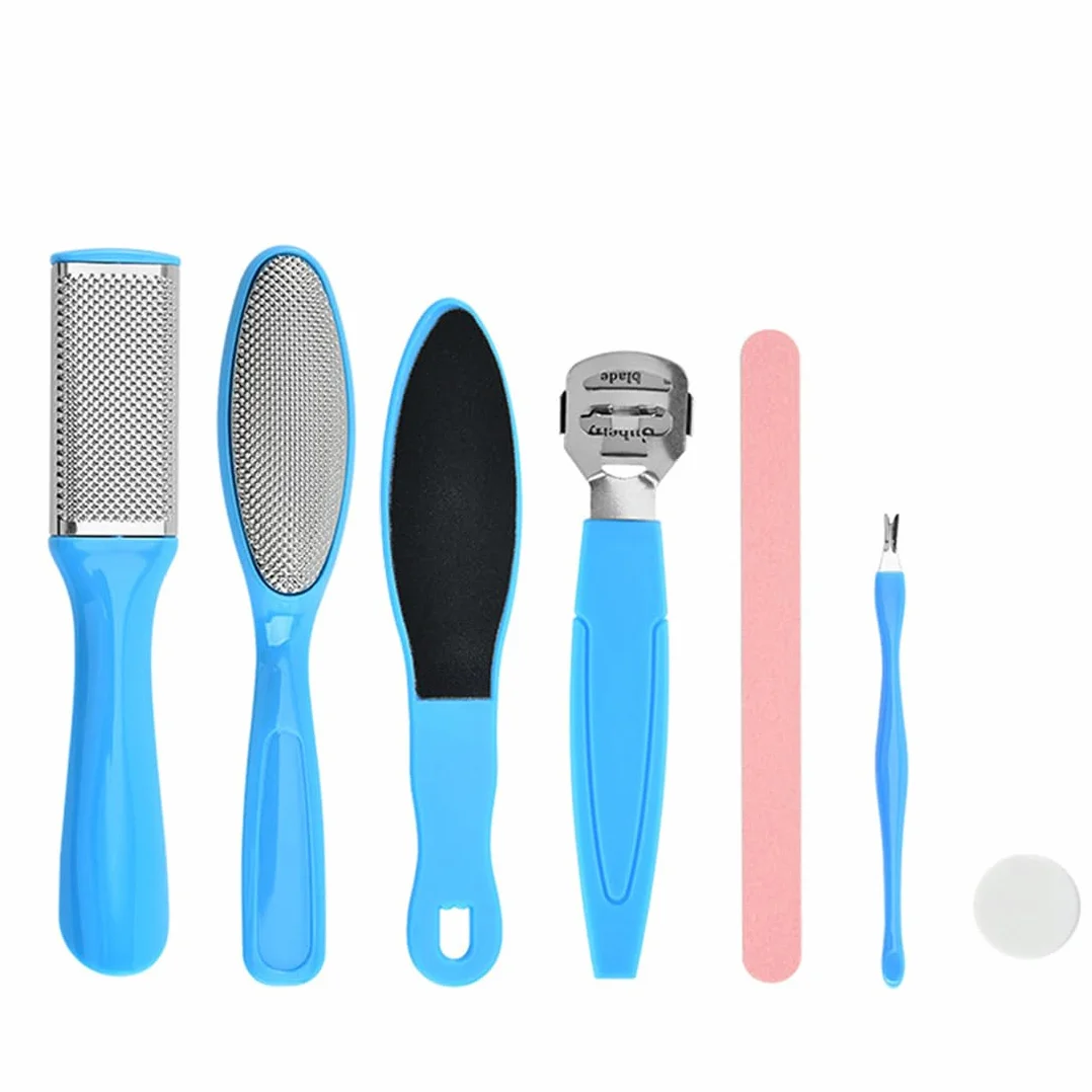 Set Professionale Pedicure 7 pezzi, Raspa Doppia Superficie Abrasiva, Rimozione Calli, Talloni Screpolati