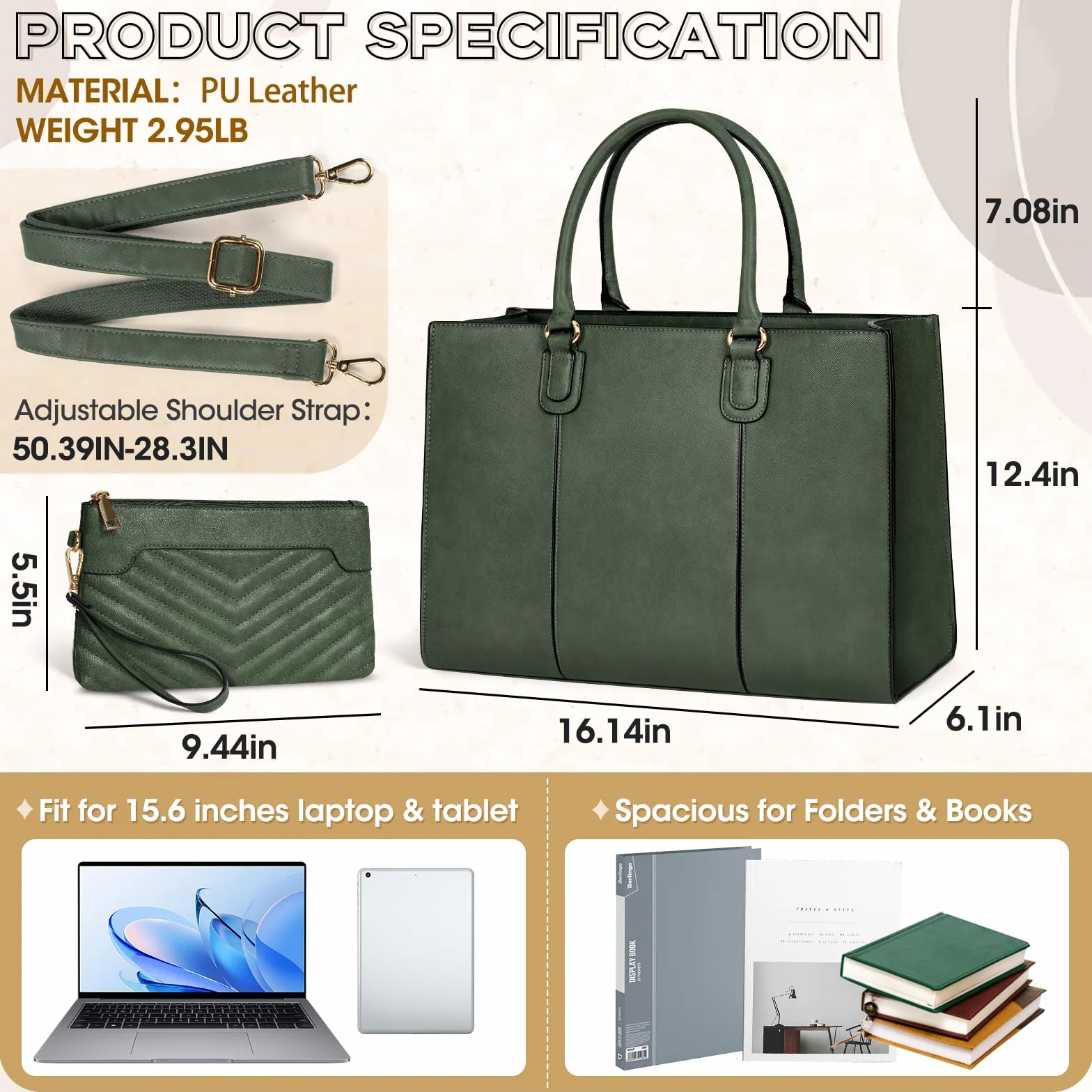 NEWHEY Borsa Donna 15,6 Pollici Laptop Grande Borsa Da Lavoro Tote con Frizione Borsa Cartella in Pelle PU Borsa a Spalla per Scuola Borsa a Tracolla Messenger Ufficio Viaggi Affari
