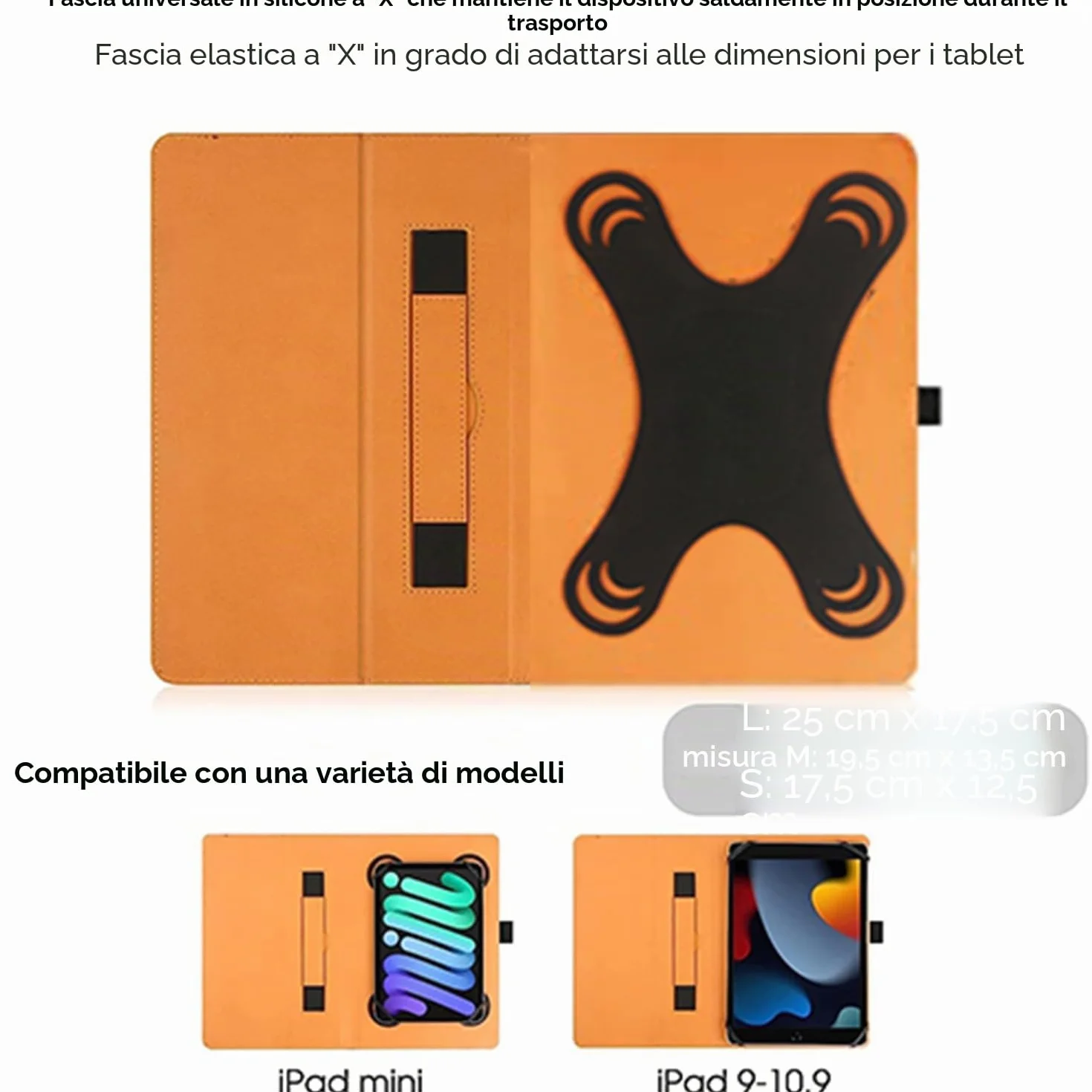 Custodia universale per tablet 9-11 pollici Folio protettiva con cinturino a mano e stand - Nero