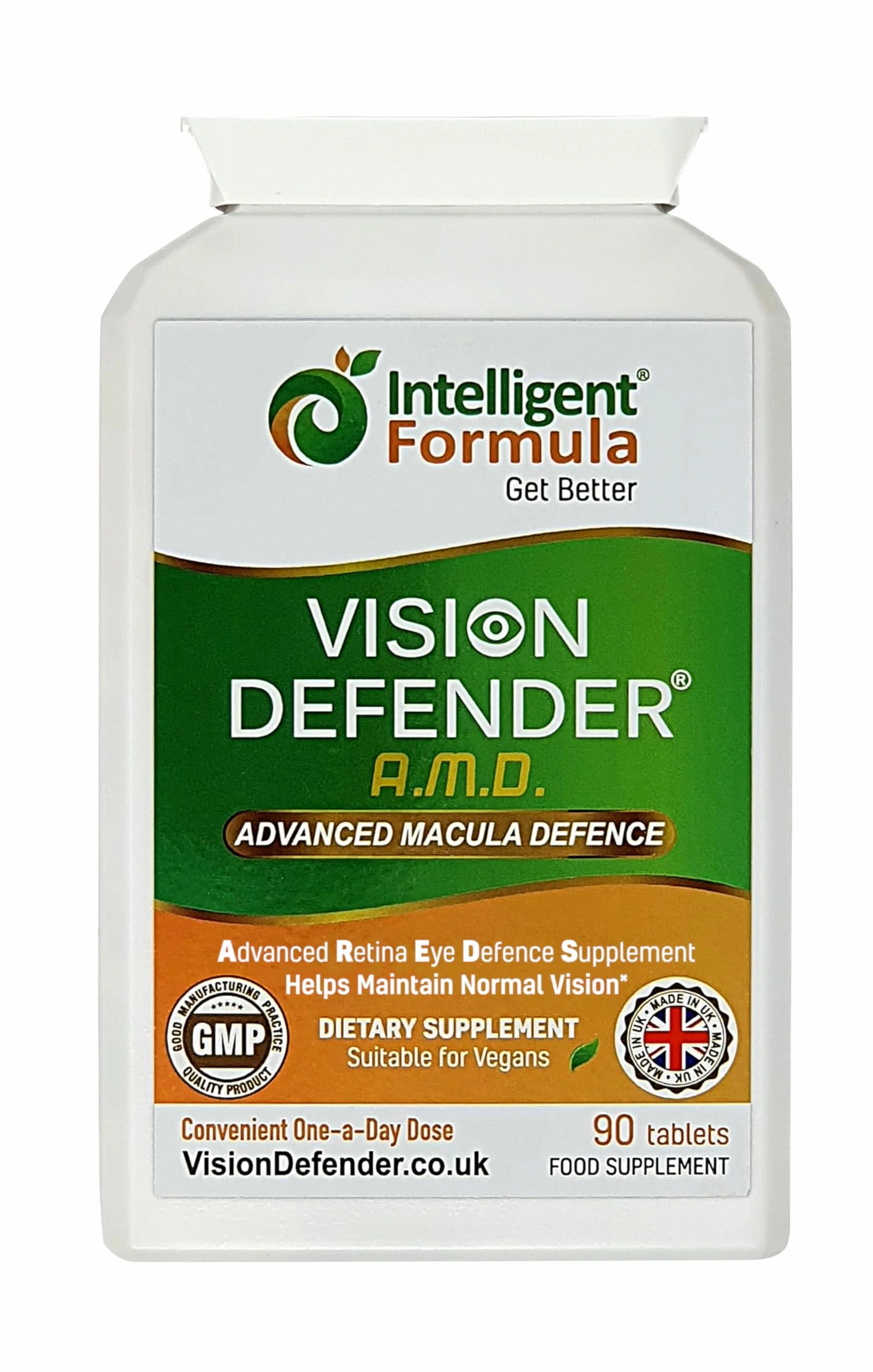 Vision Defender AMD AREDS2 Formula with Lutein Zeaxanthin Vitamins C E Zinc 25 mg Copper 90 Vegan Tablets