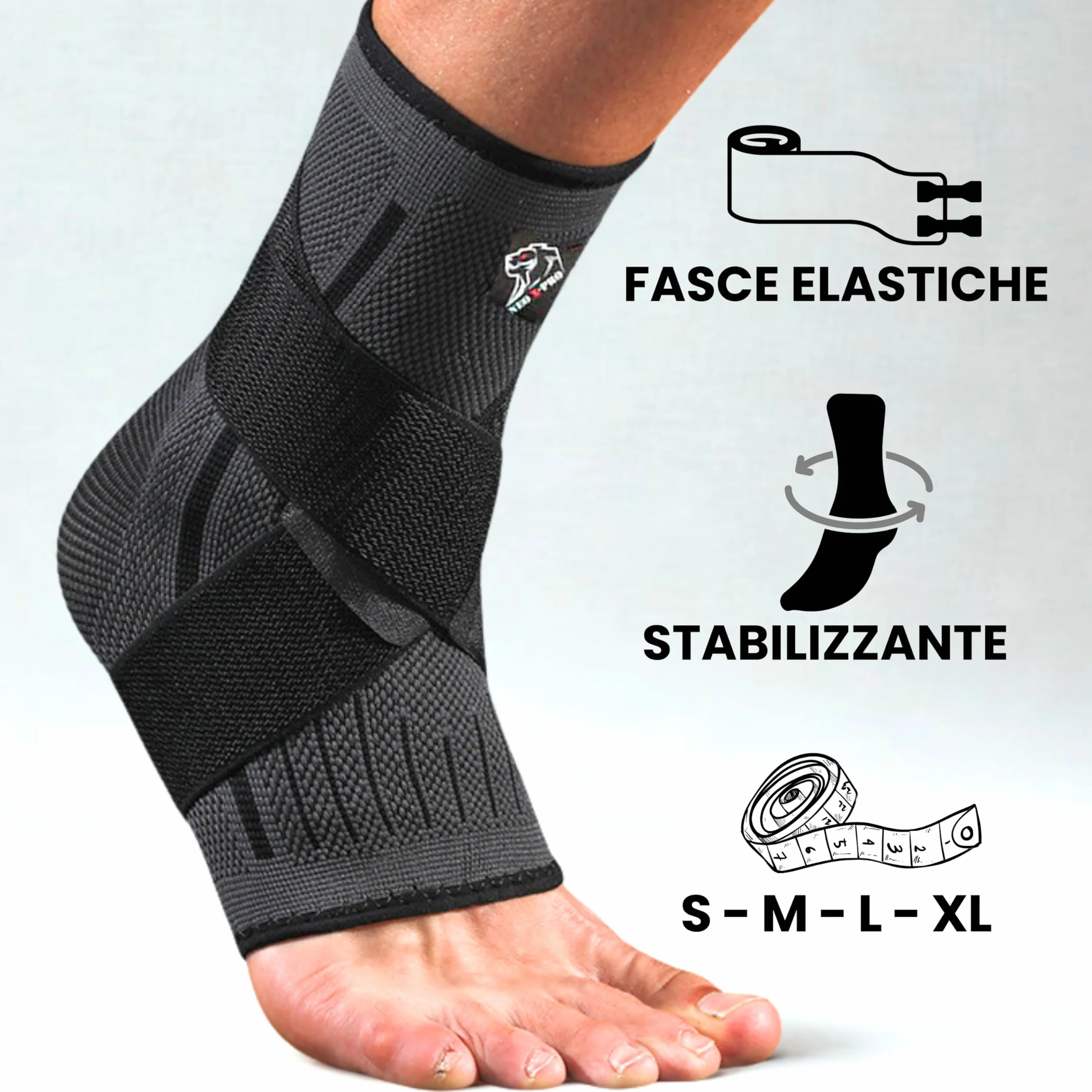 Cavigliera Sportiva per Distorsione Supporto Ortopedico Caviglia con Fascia Elastica Protezione Legamenti Uomo Donna Nero XL