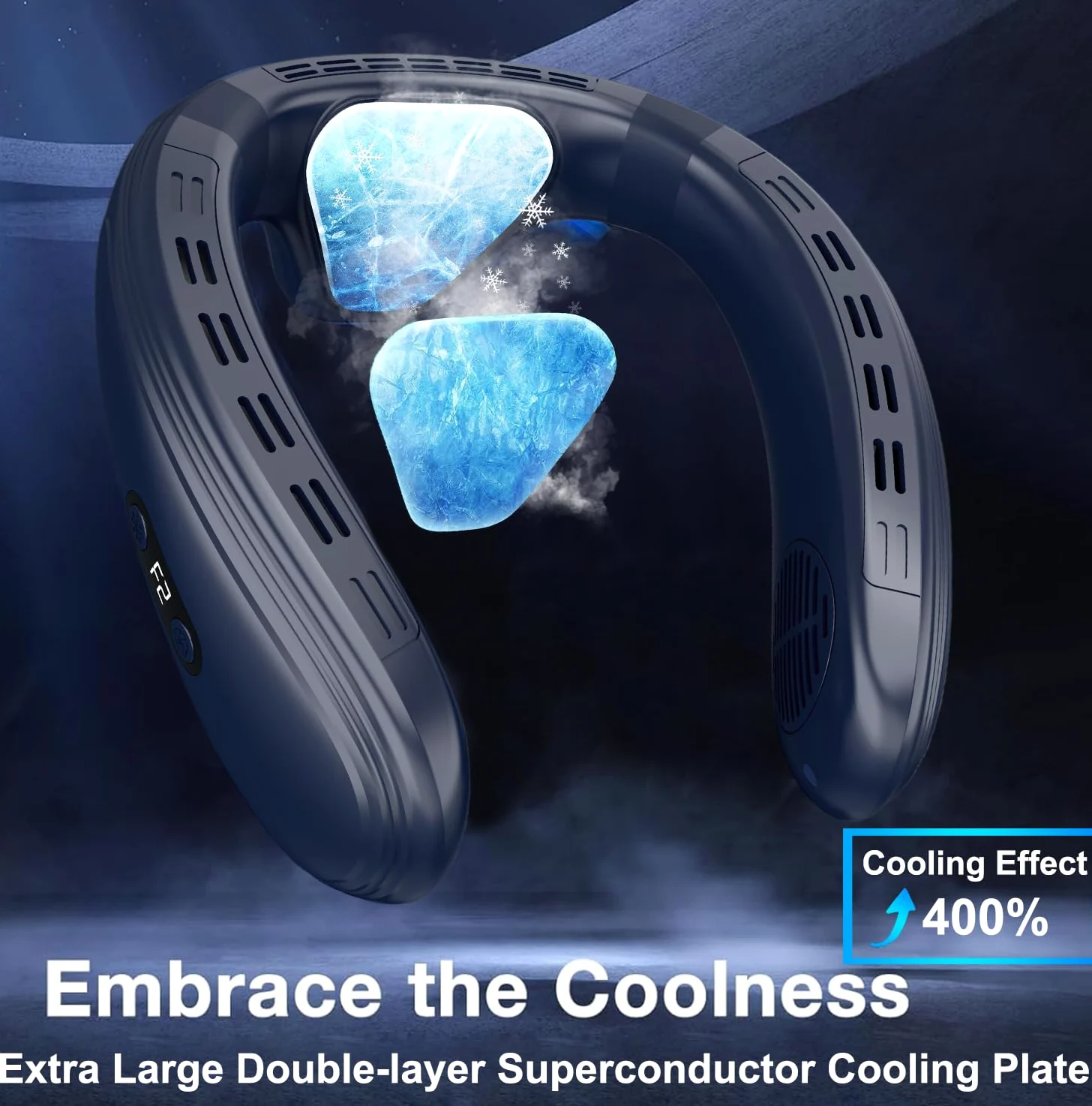 Mini Ventilatore da Collo Portatile con Grande Piastra di Raffreddamento, Condizionatore Portatile 6000mAh con Presa d'aria Posteriore, Display LCD, 3 Velocità/Refrigerazione per Esterni Viaggio