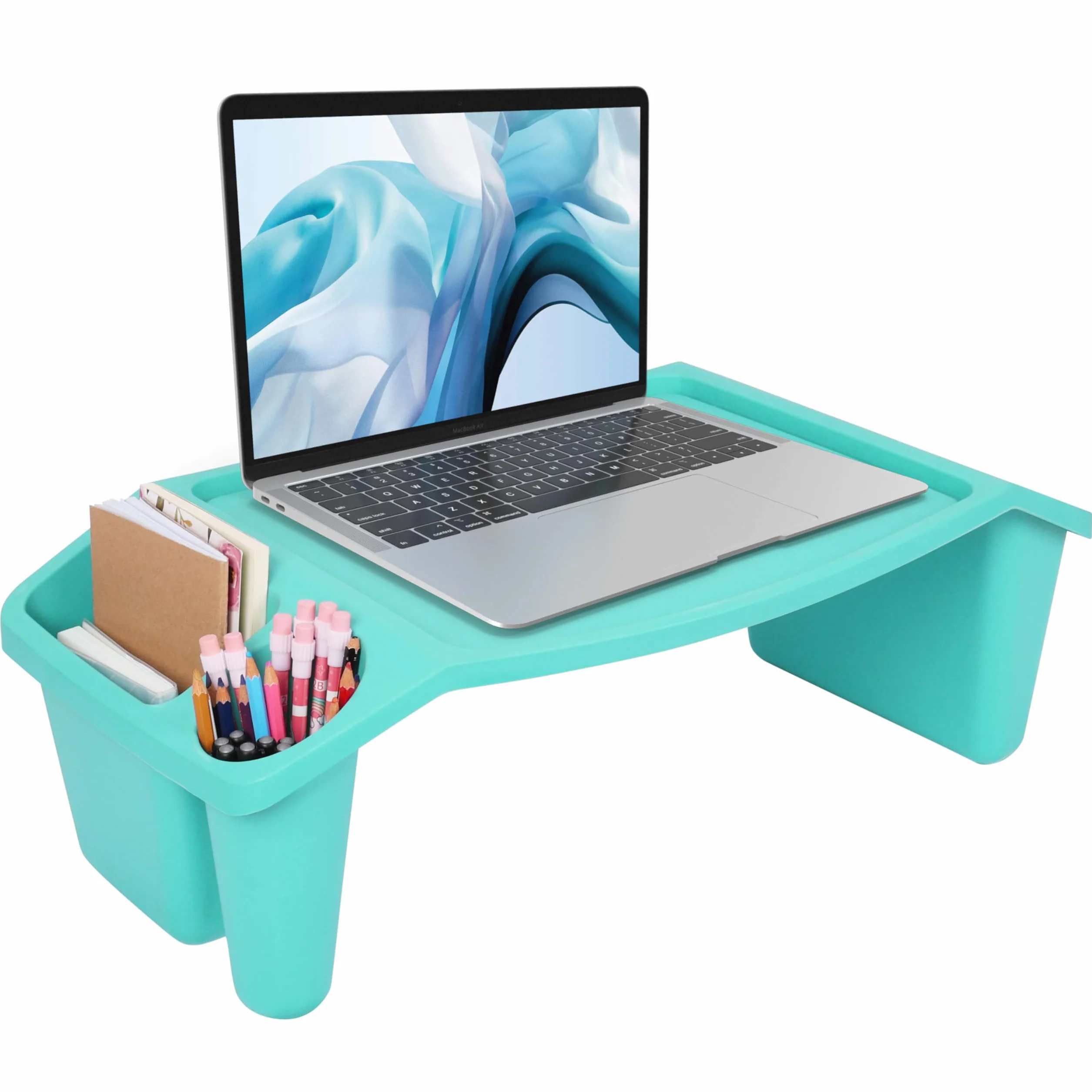 BELLE VOUS Vassoio Letto Multiuso Blue con 3 Scomparti - Supporto PC Letto con Tasche Laterali - Scrivania Letto per Laptop, Portavivande, Colazione, Lettura, Notebook, Gioco e Molto Altro