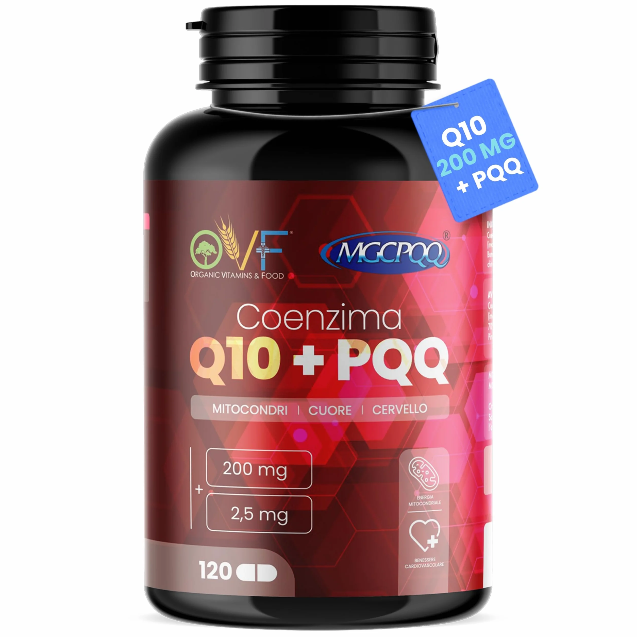 Coenzima Q10 + PQQ Integratore 120 cps 200mg Alto Dosaggio Antiossidanti Vegano Made in Italy