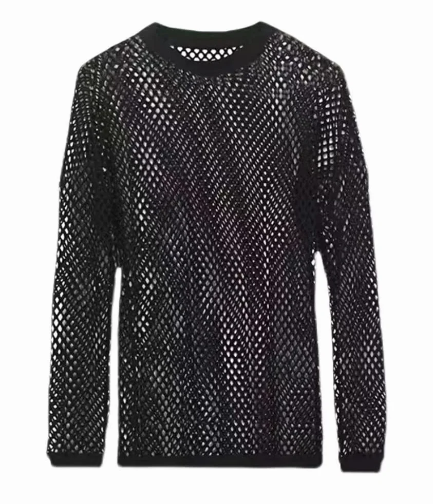 ORANDESIGNE Camicia da Uomo in Rete Trasparente Sexy Slim Fit Canottiera Clubwear Streetwear Top