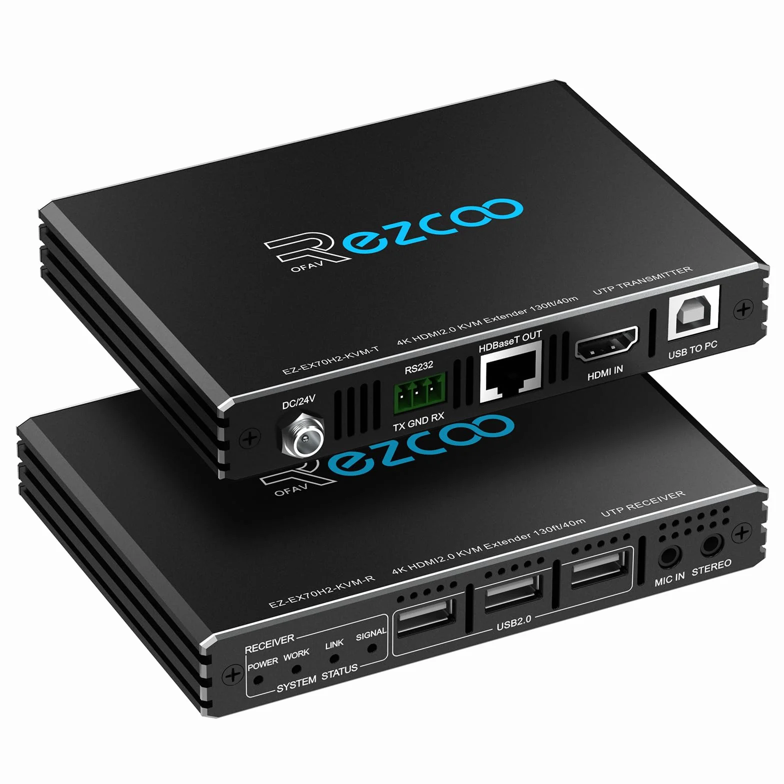 ROFAVEZCO 4K HDMI KVM Extender USB Non compresso 4K 60Hz HDR Singolo Tramite Cat5e/6 Fino a 300ft, Hub USB2.0 a 3 Porte Poe+RS232+EDID+Audio Stereo da 3,5 mm e Microfono, EX70H2KVM