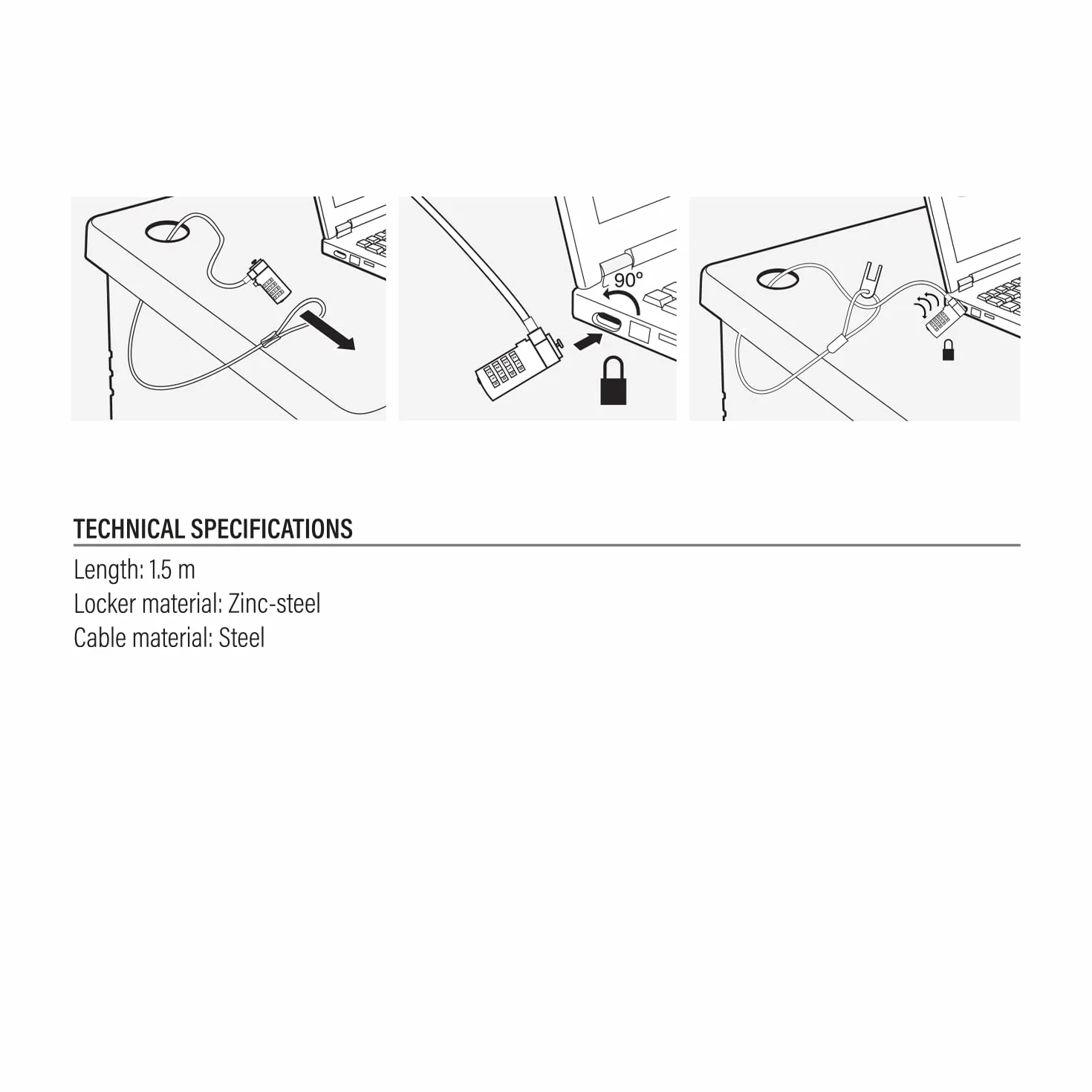 ACT Cavo di sicurezza per laptop da 1,5 m, cavo antifurto portatile, serratura a 4 combinazioni, per laptop e PC - AC9015