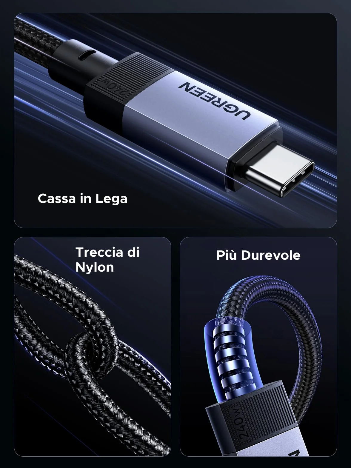 UGREEN Cavo USB C Video 8K@60hz, USB4 GEN3 40Gbps, 240W Ricarica Rapida PD 3.1, Compatibile con Macbook Air, HP, ASUS, iPhone 17 Pro Max Air/16/15 Pro Max, Galaxy S26/S25 Ultra, Monitor. 1M