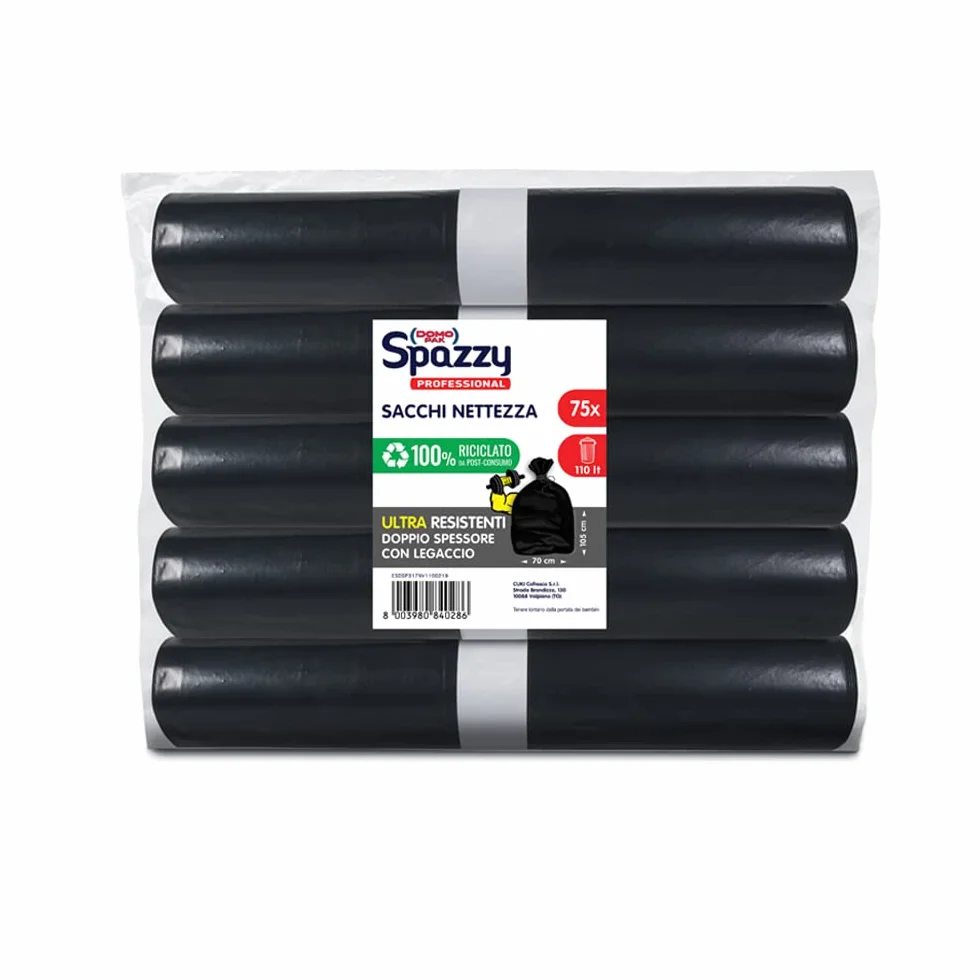 Domopak Spazzy Sacco Ultra Resistente 110 lt Nero 5 Confezioni da 15 pezzi