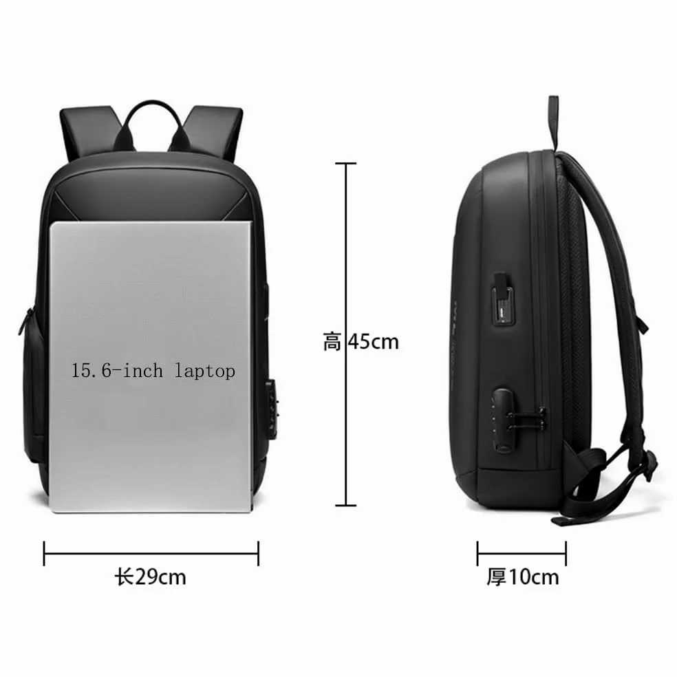 XINYASEE Zaino Uomo Porta PC, Zaino Lavoro con Chiusura a Combinazione, Borsa a Tracolla da Viaggio per Computer 15 Pollici, Nero, 29x10x45 cm
