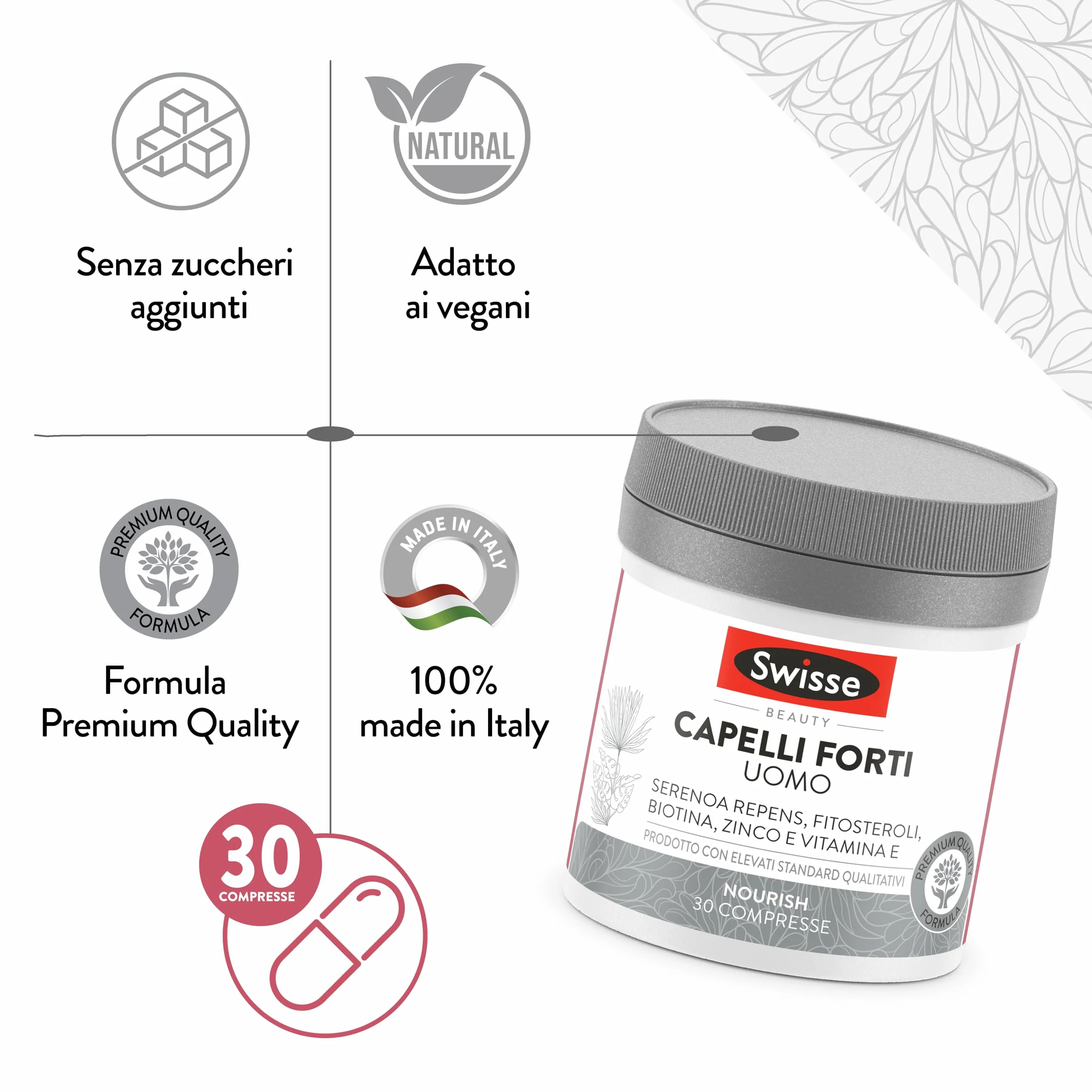 Swisse Capelli Forti Uomo Integratore Alimentare 30 Compresse 1250 mg