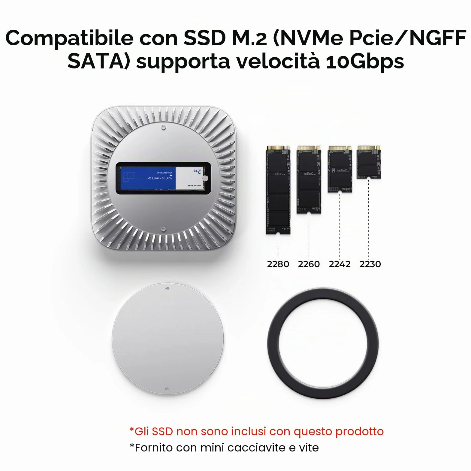 Dock per Mac mini M4 e M4 Pro 2024, supporto in alluminio e hub HDMI 4K60Hz, alloggiamento SSD M.2 NVMe/SATA, ricarica USB-C, SD/TF, audio