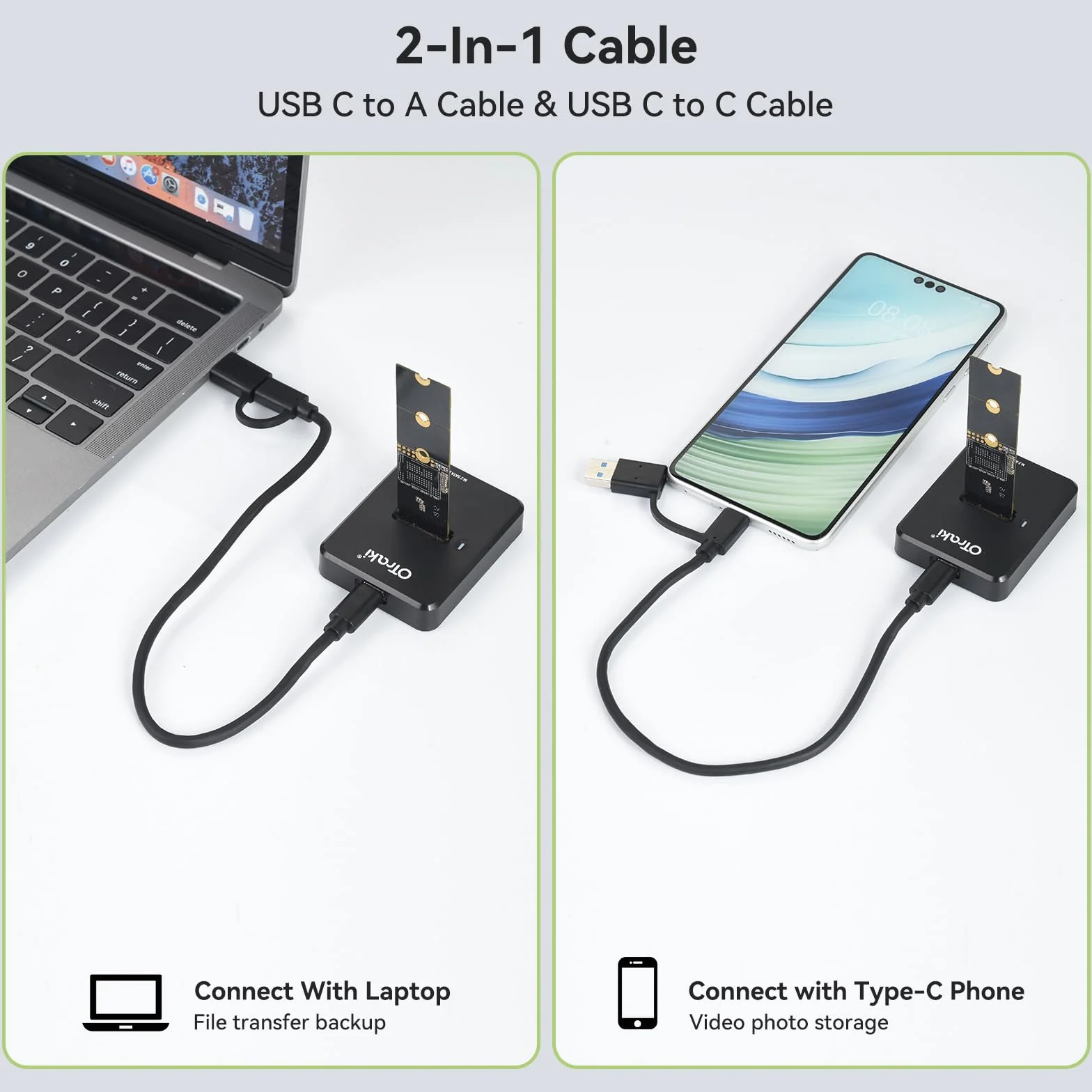 OTraki Docking Station M.2 NVMe SATA 10Gbps USB 3.1 Gen 2 Adapter M-Key B+M Key Dual Protocol 2230 2242 2260 2280