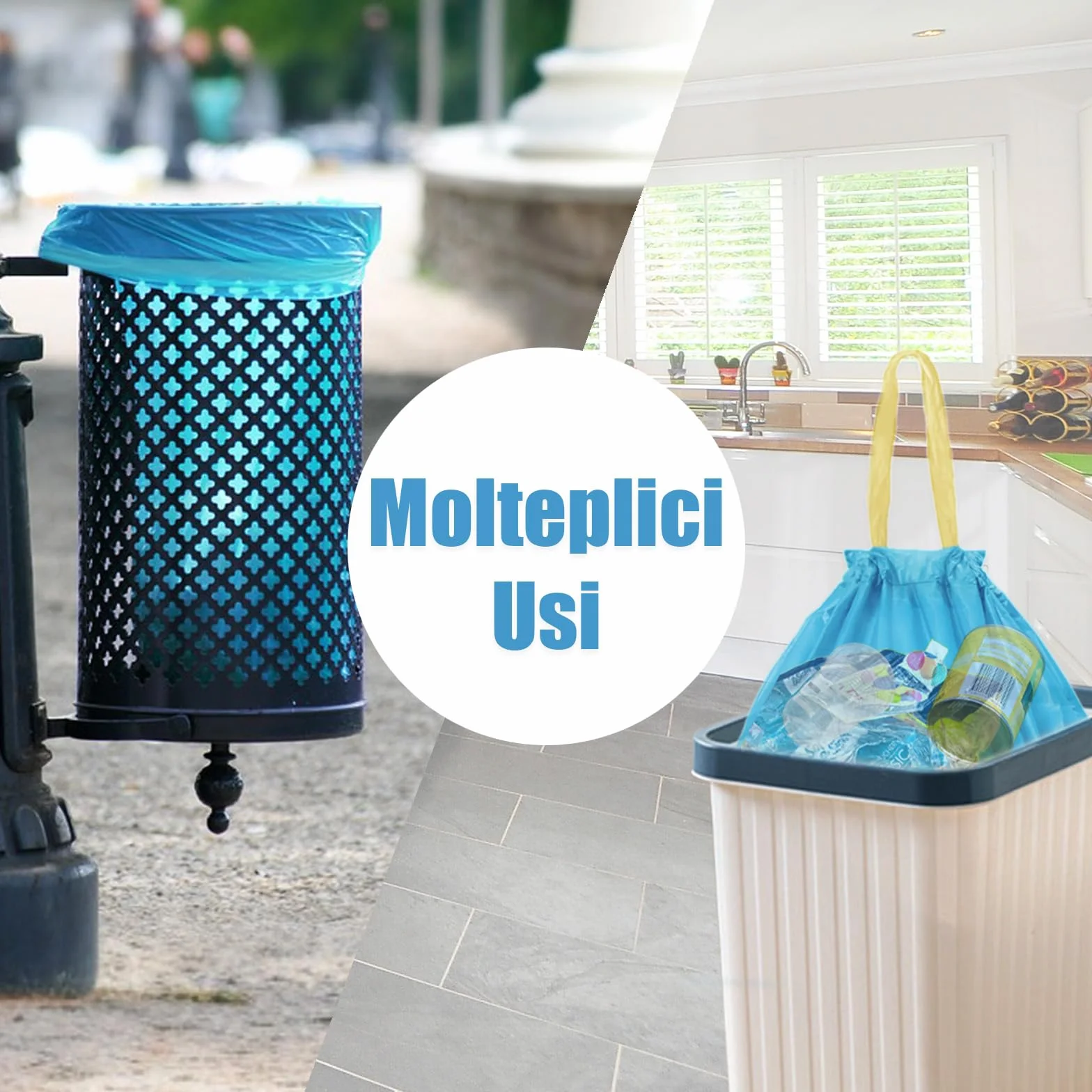 HW Sacchetti Spazzatura 55x65CM 50L 4 Rotoli 60 Pezzi Riciclabile per Raccolta Differenziata (BLU)