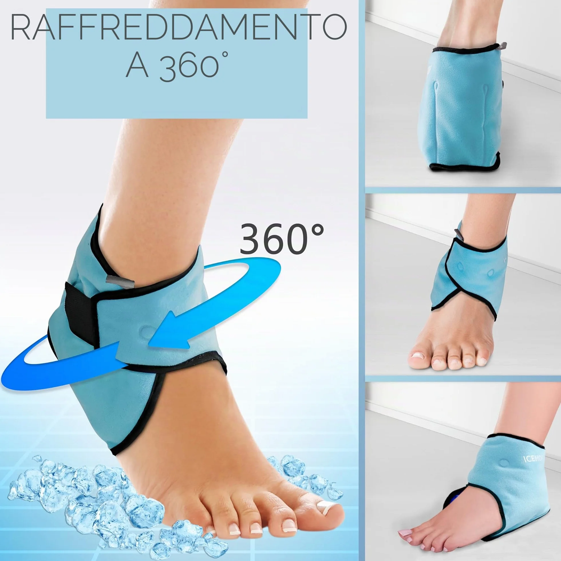 ICEHOF Cuscinetti refrigeranti per caviglia - fascia rinfrescante con gel per tallone e calcagno, dolore e reumatismi (1 pezzo)