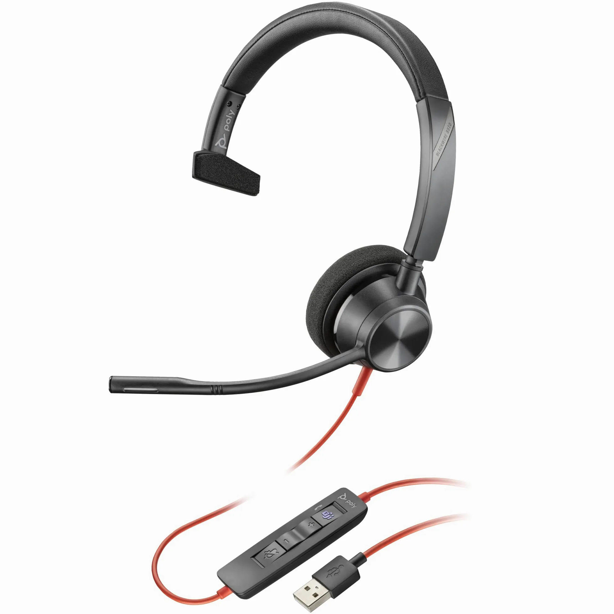 Plantronics - Blackwire 3310 - Cuffie mono-auricolari cablate con microfono ad asta - USB-A per connettersi al PC e/o Mac - Funziona con team (certificati), Zoom e altro