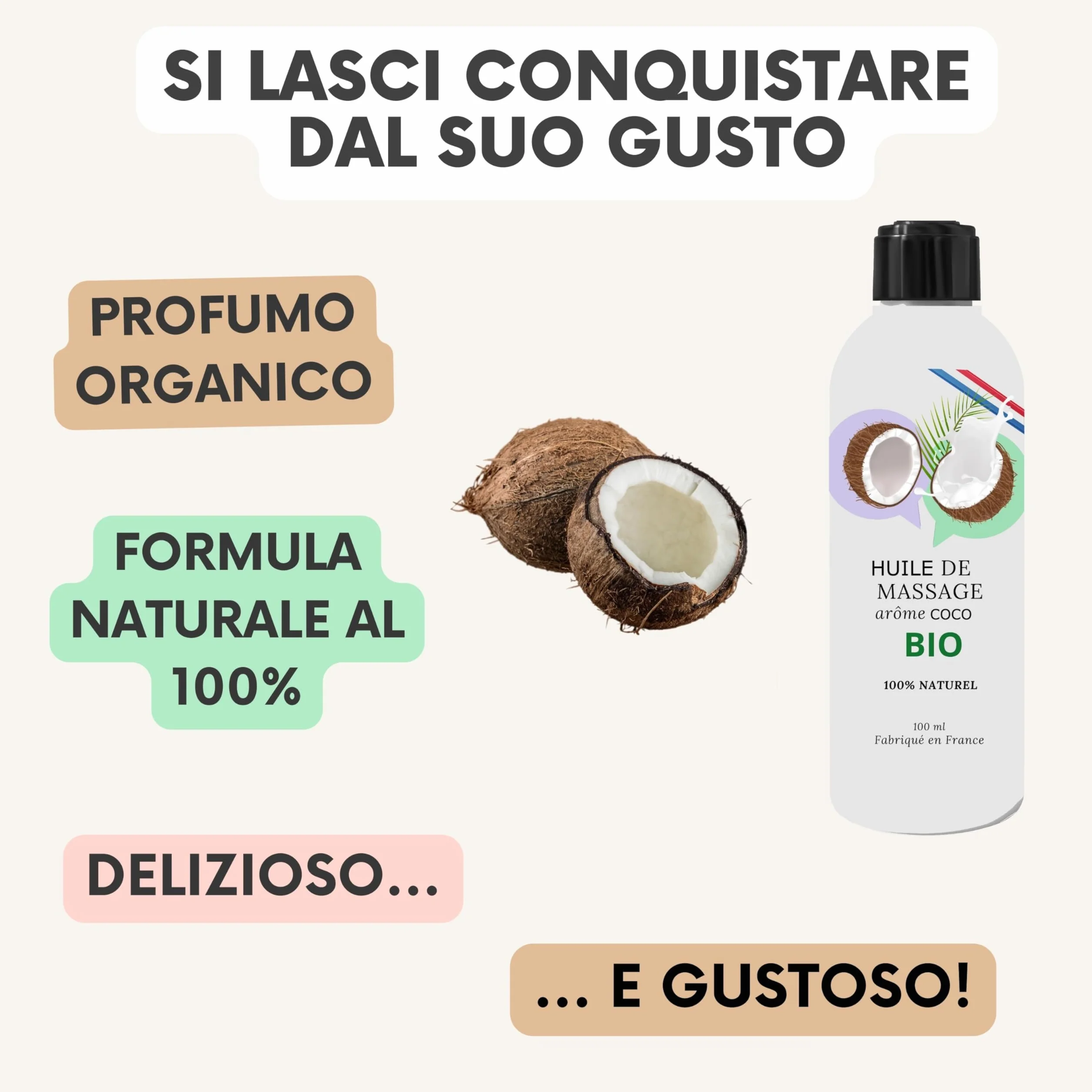 Olio lubrificante intimo al cocco biologico 100% naturale per massaggi