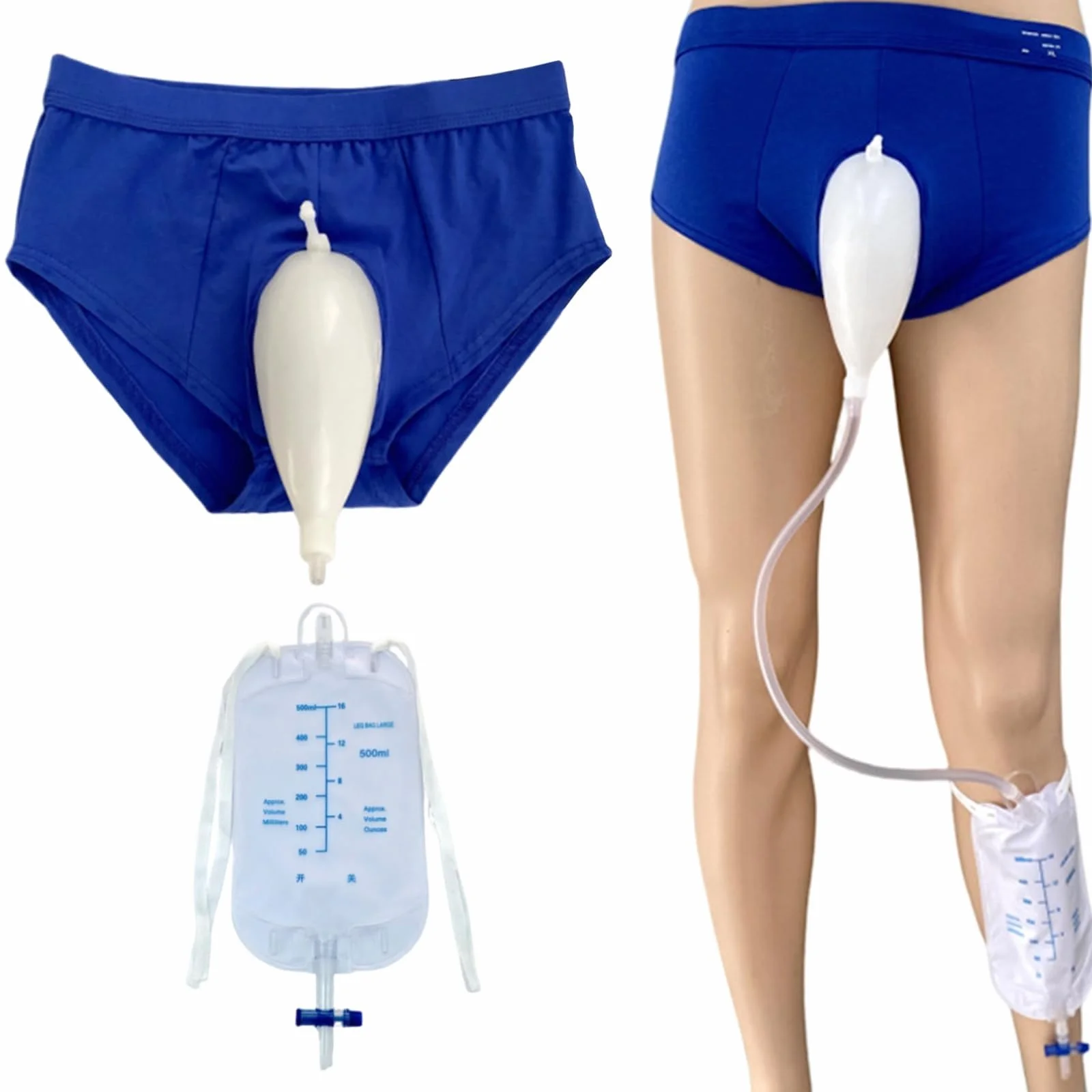 Sacchetto raccogli urina in silicone 500 ml per uomo catetere esterno riutilizzabile (2pcs, XL)