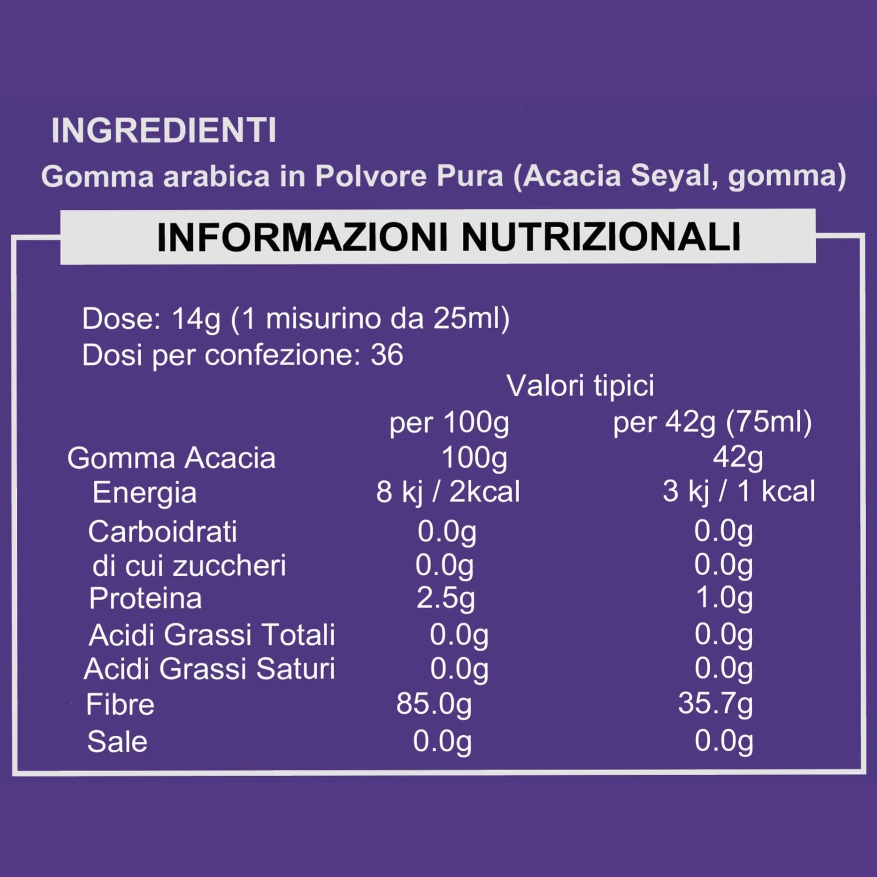 Fibra di Acacia Pura 500g Integratore Alimentare Prebiotico Zero Calorie Chetogenica
