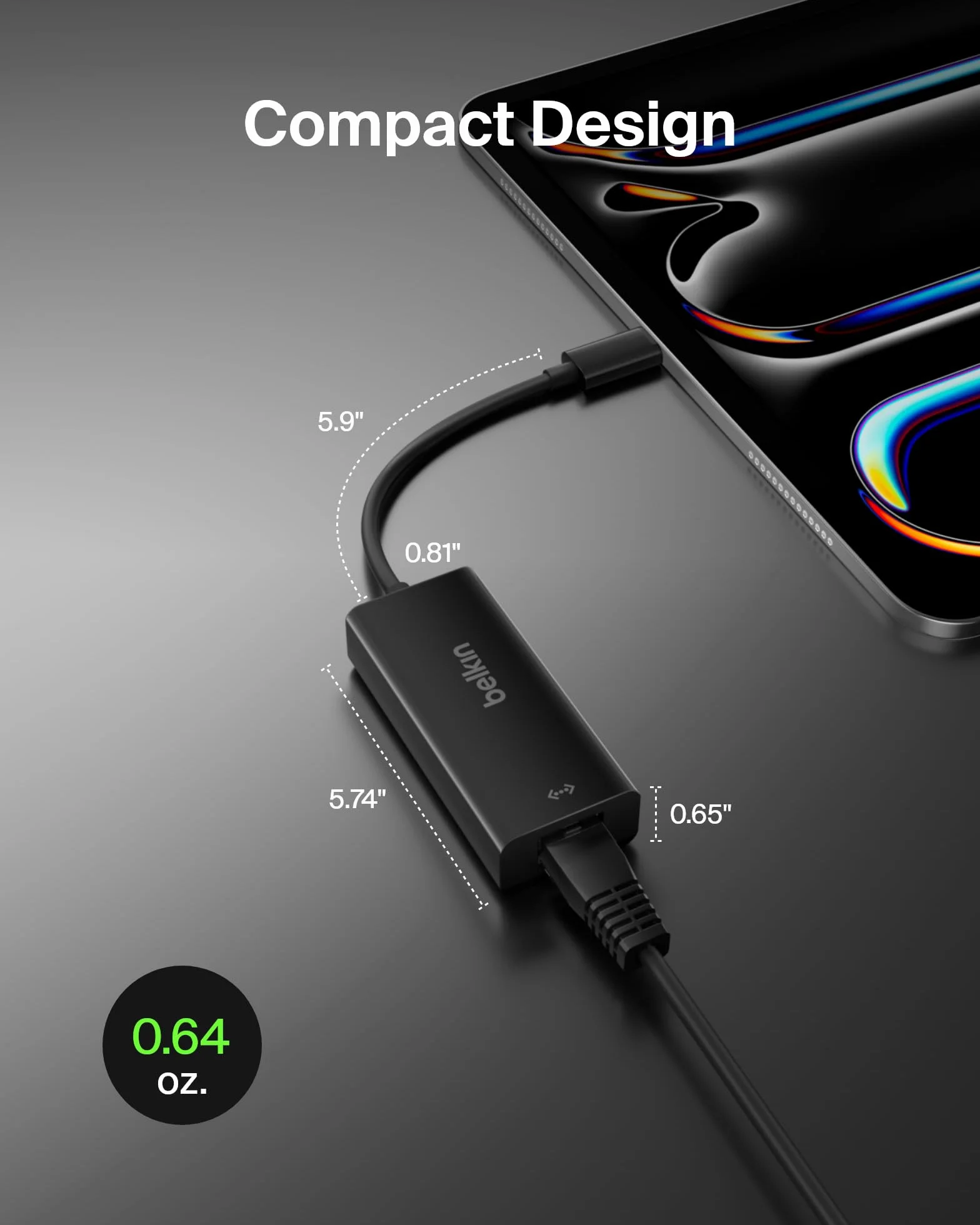 Belkin F2CU040btBLK Adattatore da USB-C a Gigabit Ethernet, Compatibile con iPad Pro