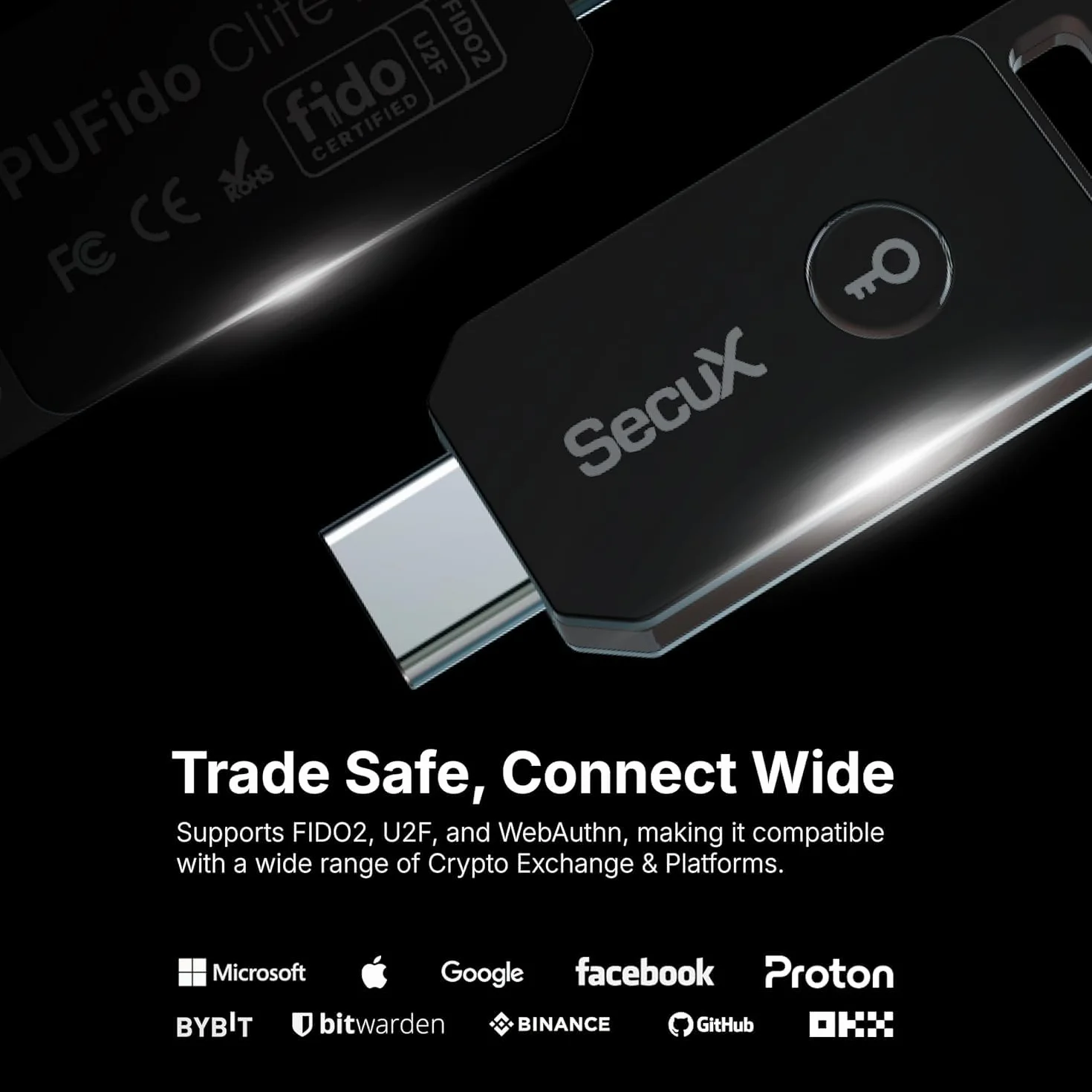 SecuX PUFido - Chiave di sicurezza USB-C con tecnologia PUF. Certificato FIDO2/U2F per l'accesso senza password o 2FA su Google, Microsoft e Facebook.
