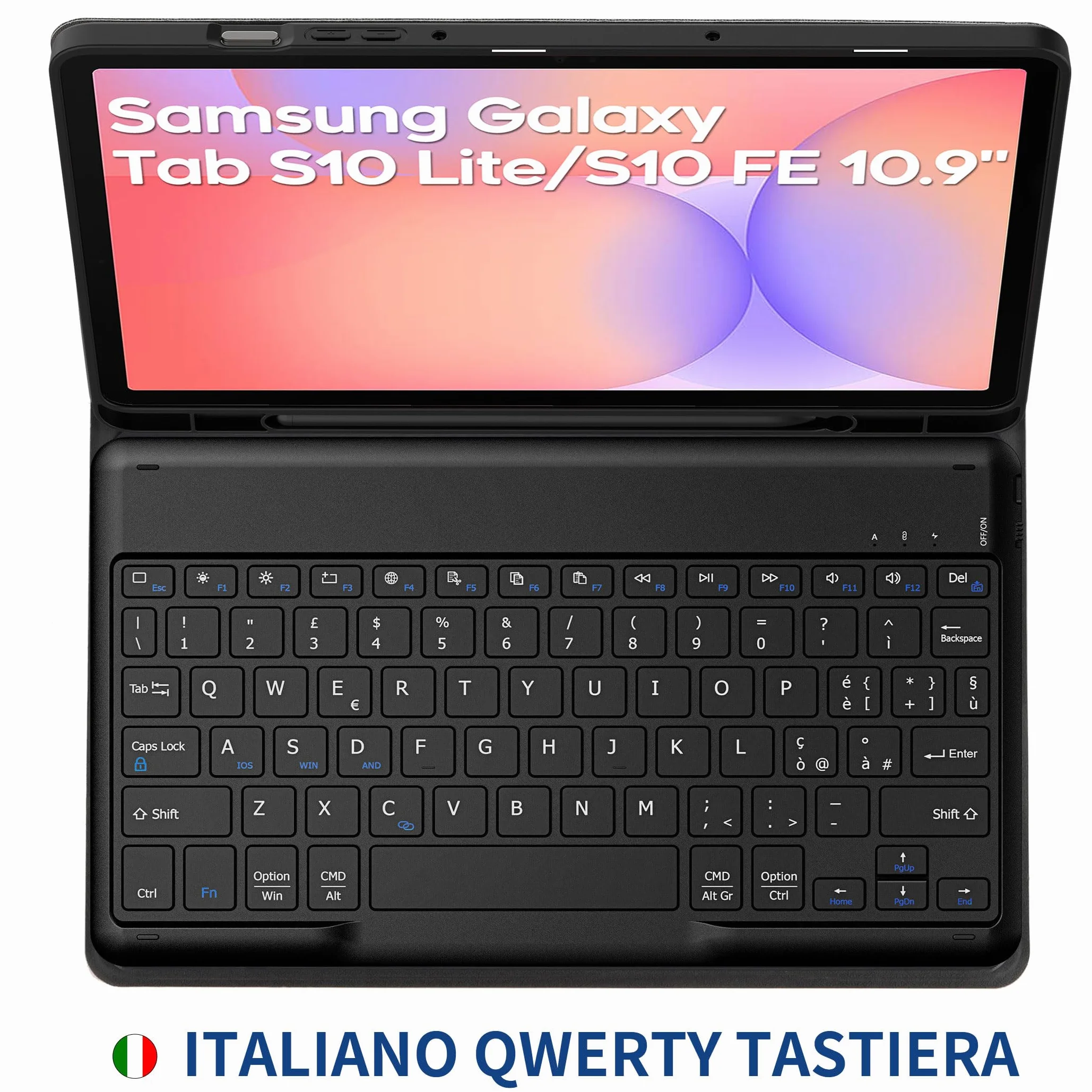 EasyAcc Cover con Tastiera Compatibile con Samsung Galaxy Tab S10 Lite/S10 FE/S9 FE/S9 10.9"/11"(2025/2023) con Pellicola Protettiva, [Italiano], Tastiera Rimovibile con Portapenne, Nero