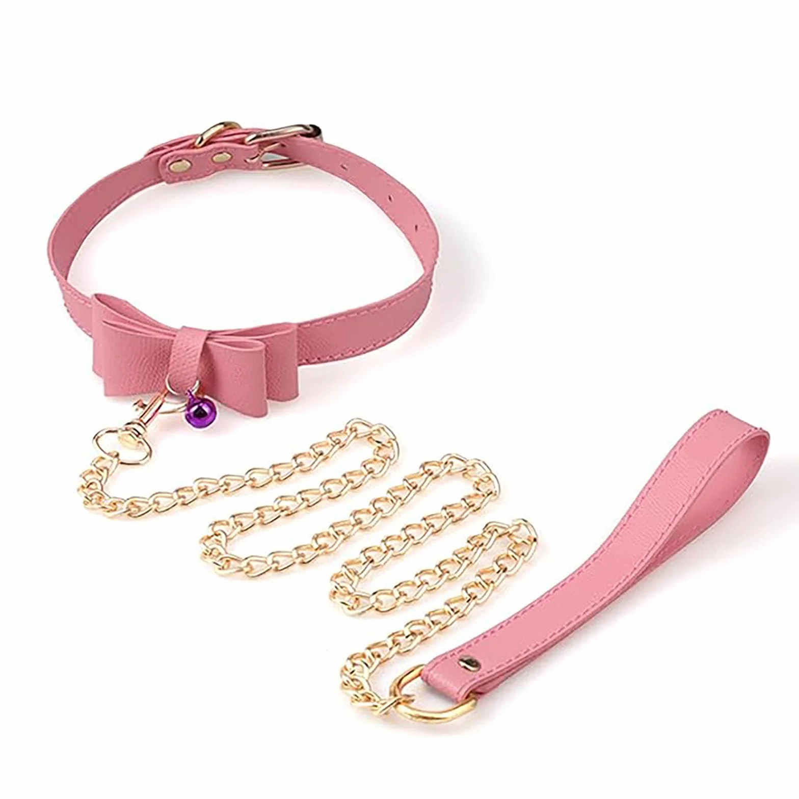 Collare BDSM Rosa in Pelle Sintetica con Guinzaglio Rimovibile Regolabile per Donna Cosplay