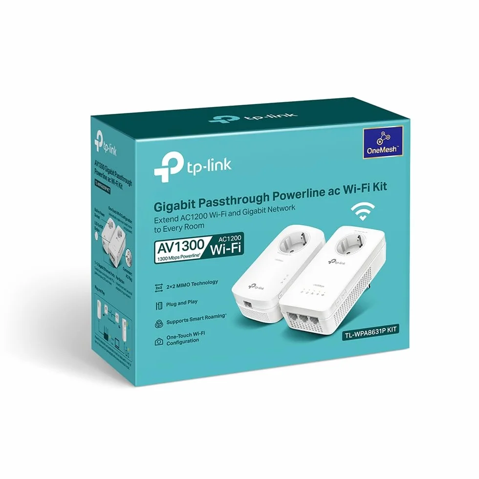 Tp-Link Tl-Wpa8631P Kit Powerline Wifi, Av1300 Mbps Su Powerline, Ac1200 Mbps Su Wifi Dual Band, 3 Porte Gigabit, Plug And Play, AV1300 Wi-Fi AC1200 con presa, Bianco