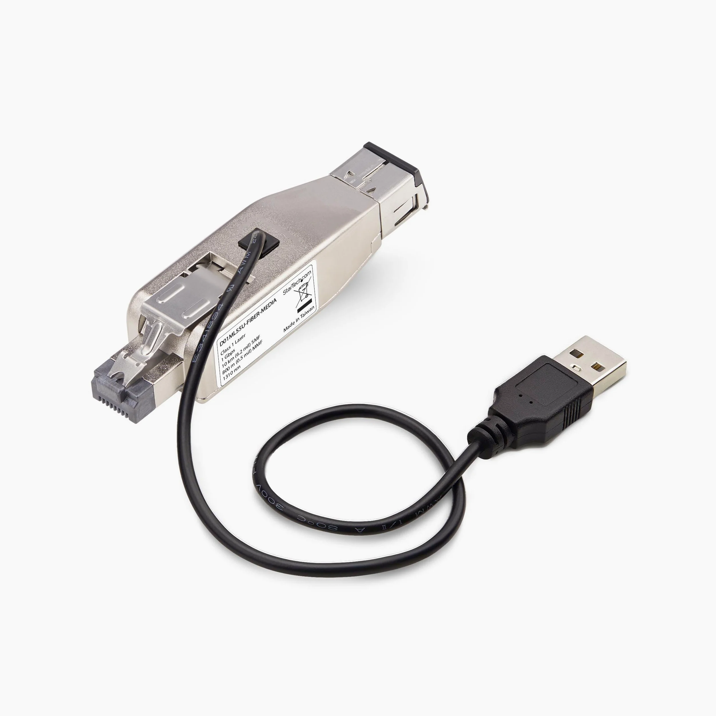 StarTech Convertitore Fibra Gigabit a RJ45 Ethernet (D01ML55U-FIBER-MEDIA) | Monomodale fino a 10km, Multimodale fino a 800m, Dongle Plug and Play