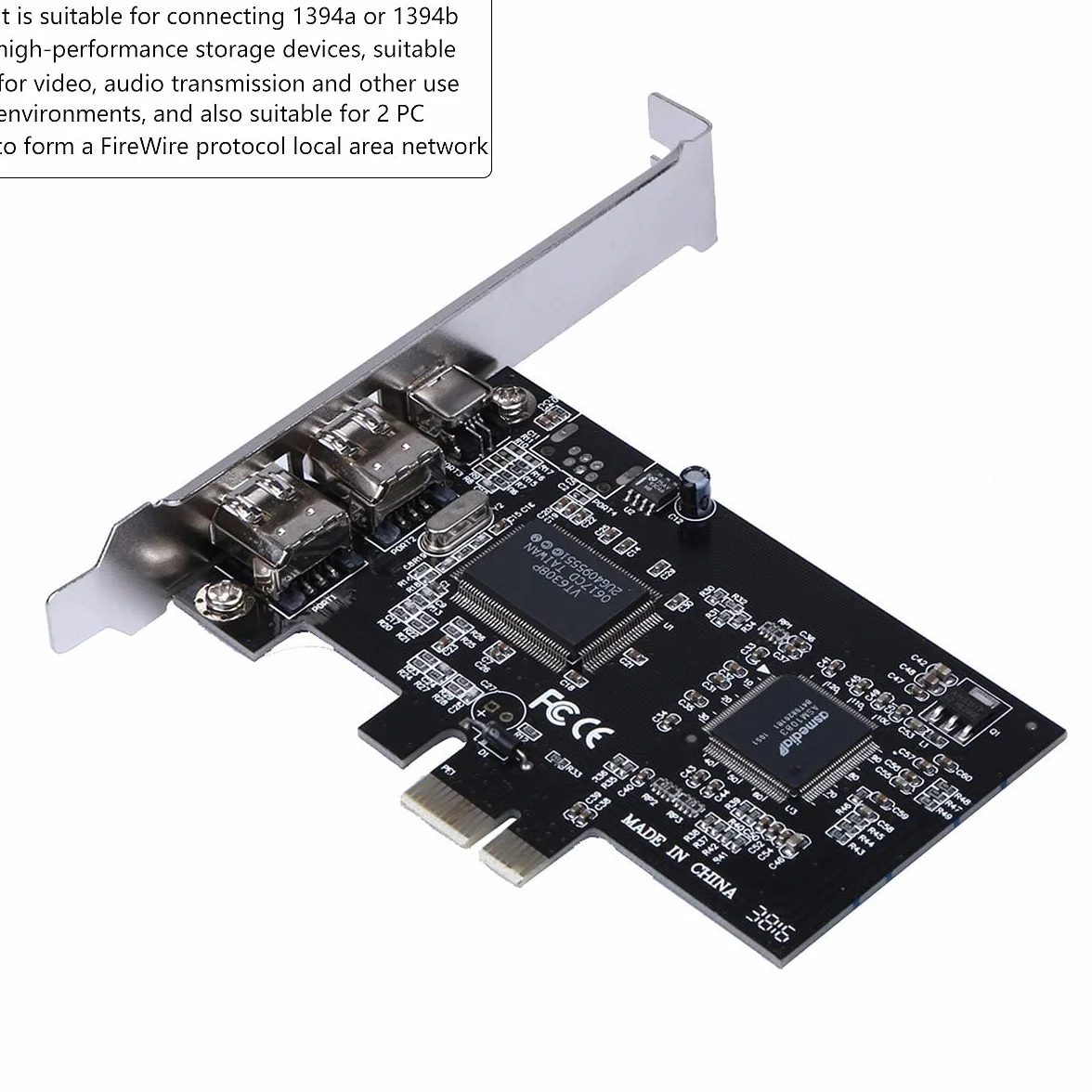 143 Scheda Controller 1394a IEEE 1394, PCI-E PCI Express a Canale Full Duplex da 2,5 GB/s con Cavo Firewire, per 10/8/7/Vista/XP/2000/ME/98SE